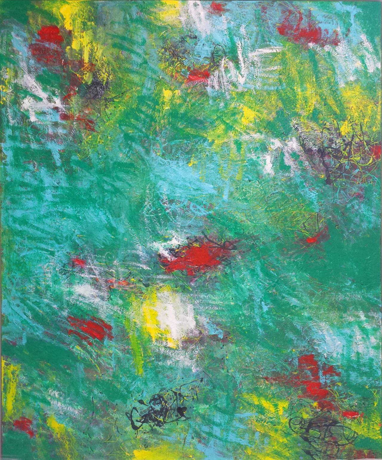 Abstract Painting Mirtha Moreno - Grande peinture à l'huile sur toile intitulée : Emerald City