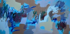 Grande dipinto intitolato "Bluejay". 40 x 80