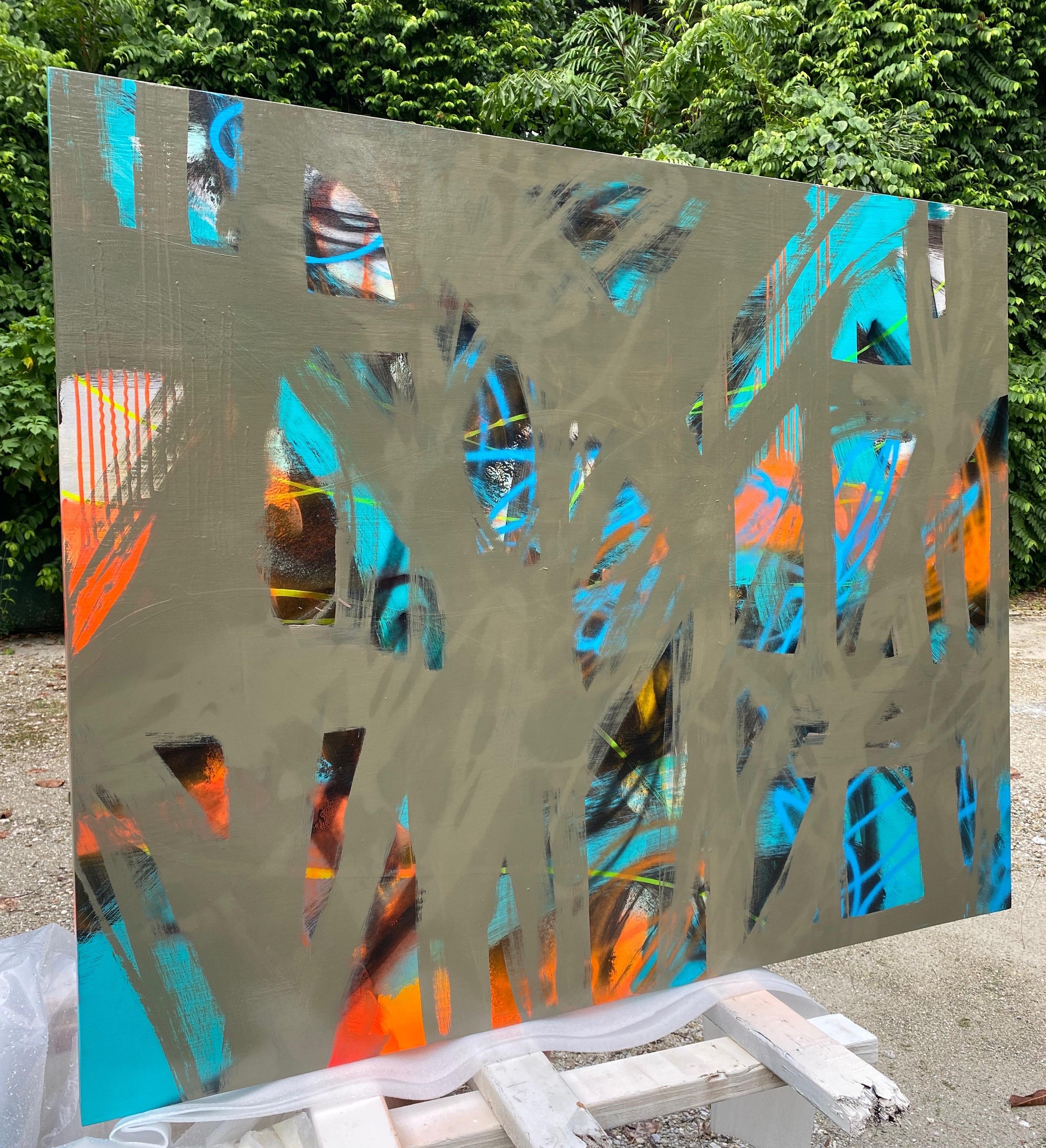 Großes Gemälde mit dem Titel „Cold Crush“ (Grau), Abstract Painting, von Mirtha Moreno