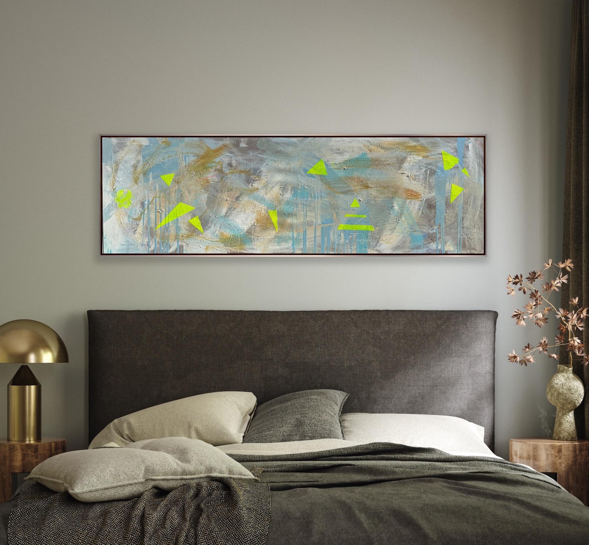 Oil on Canvas Painting “AbEx Horizontal Series 025” - Gray Abstract Painting by Mirtha Moreno