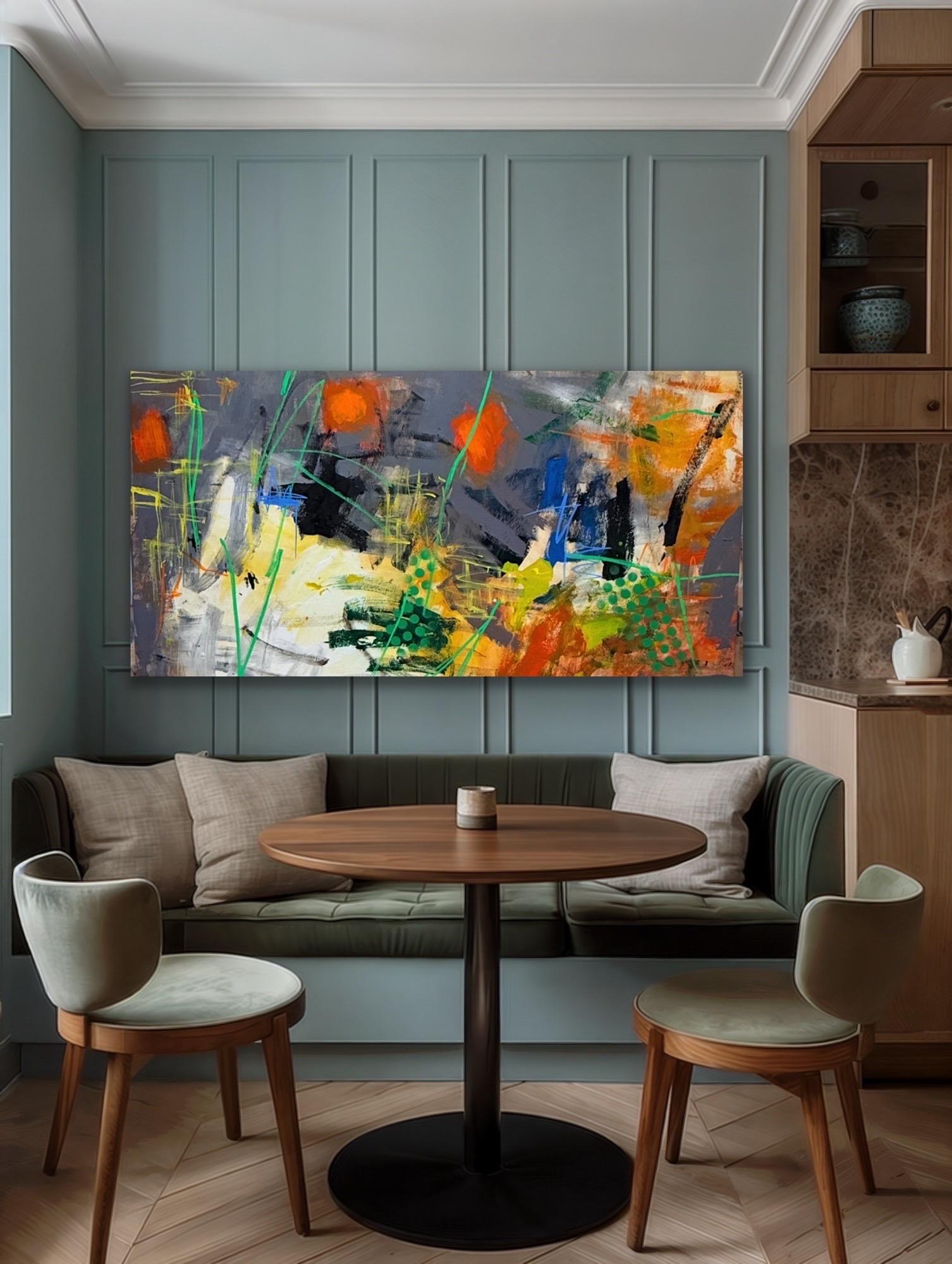Oil on Canvas Painting “AbEx Horizontal Series 03” - Gray Abstract Painting by Mirtha Moreno