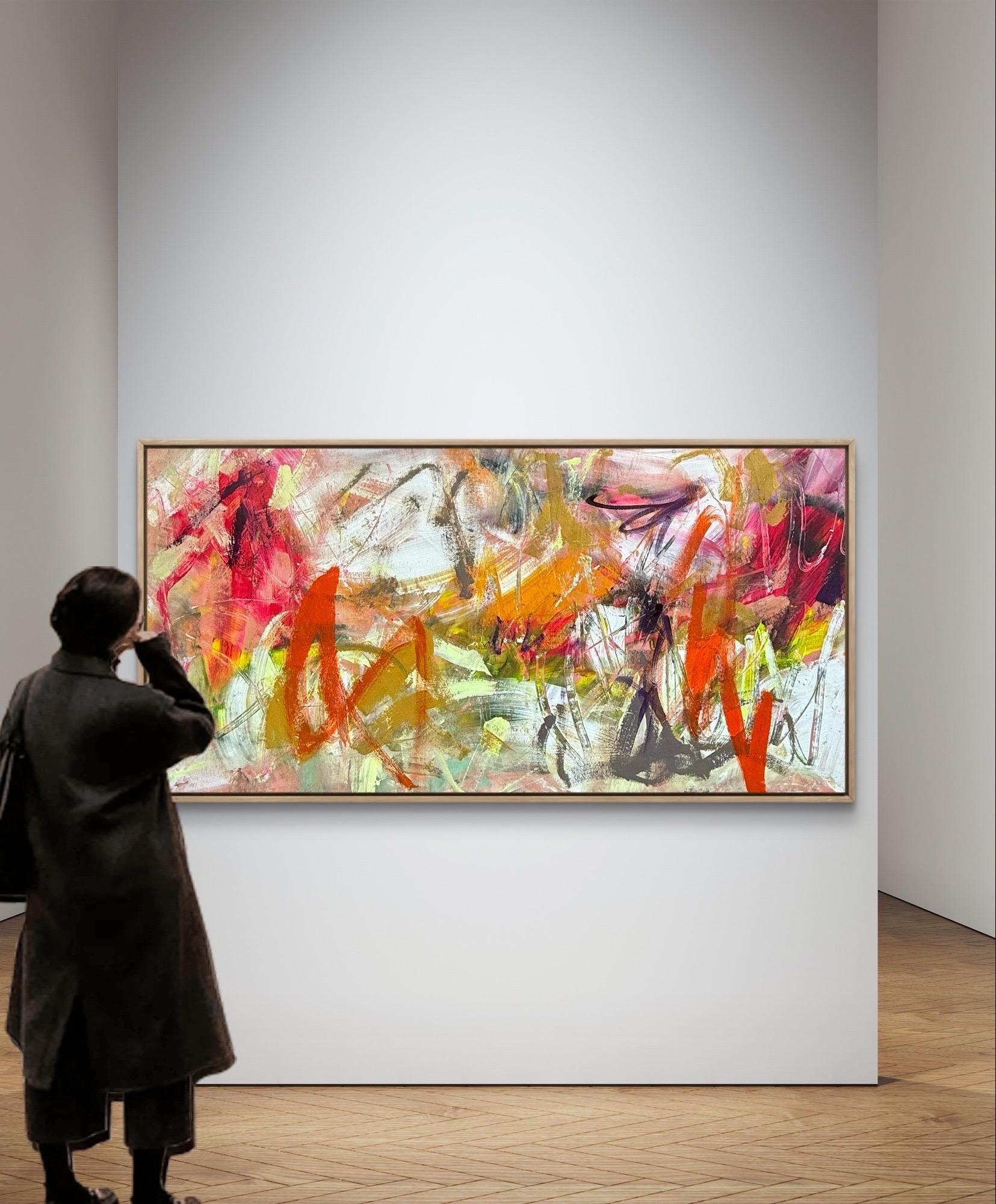 Oil on Canvas Painting “AbEx Horizontal Series 03” - Beige Abstract Painting by Mirtha Moreno