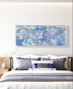 Pintura al óleo sobre lienzo titulada "AbEx Blue Series 31" 22 x 55