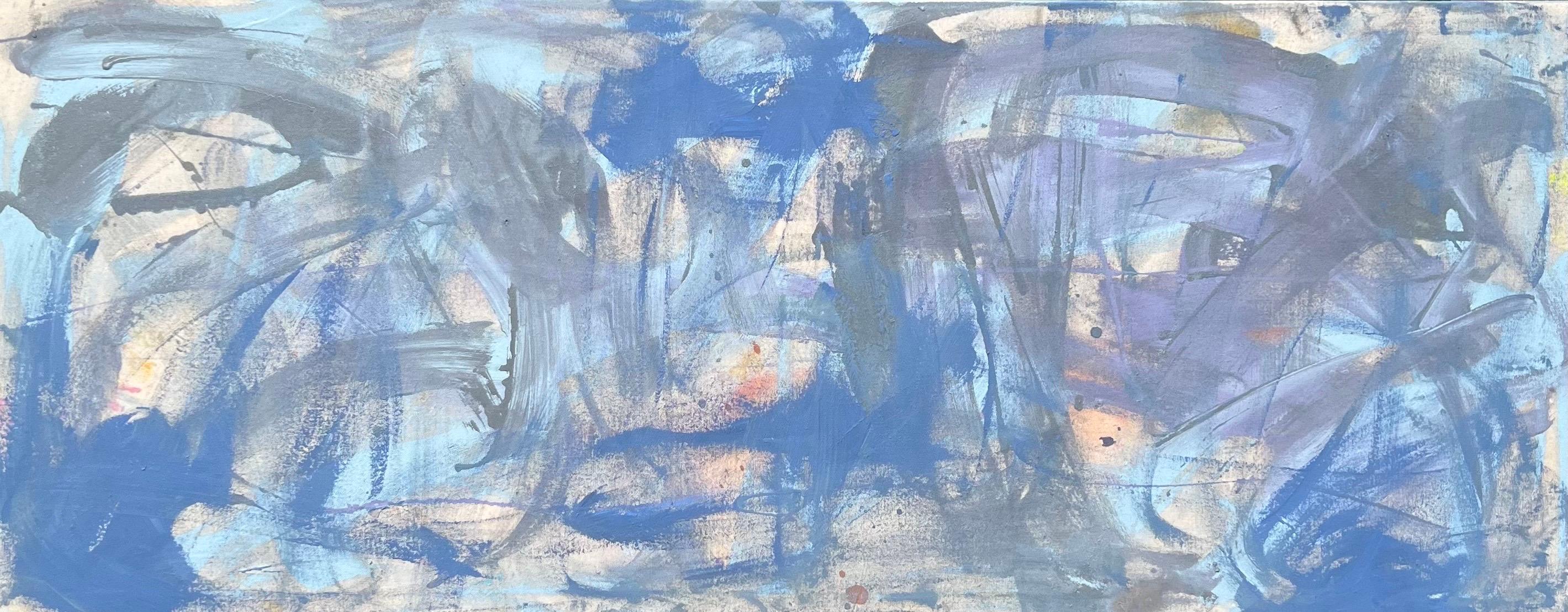Pintura al óleo sobre lienzo titulada "AbEx Blue Series 31" 22 x 55