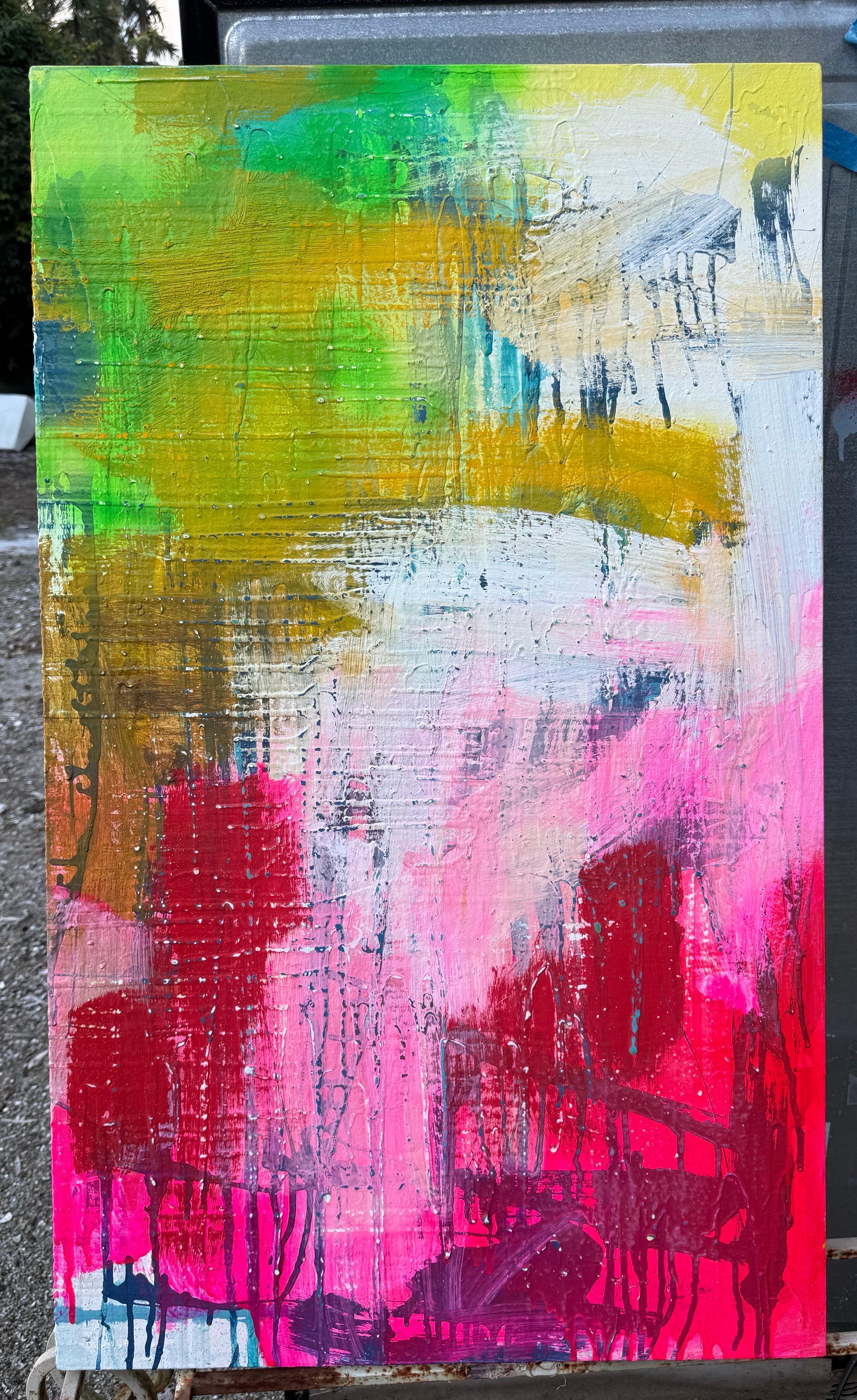Öl auf Leinwand Gemälde mit dem Titel AbEx Fluorescent Series 04 25 x 40 – Painting von Mirtha Moreno