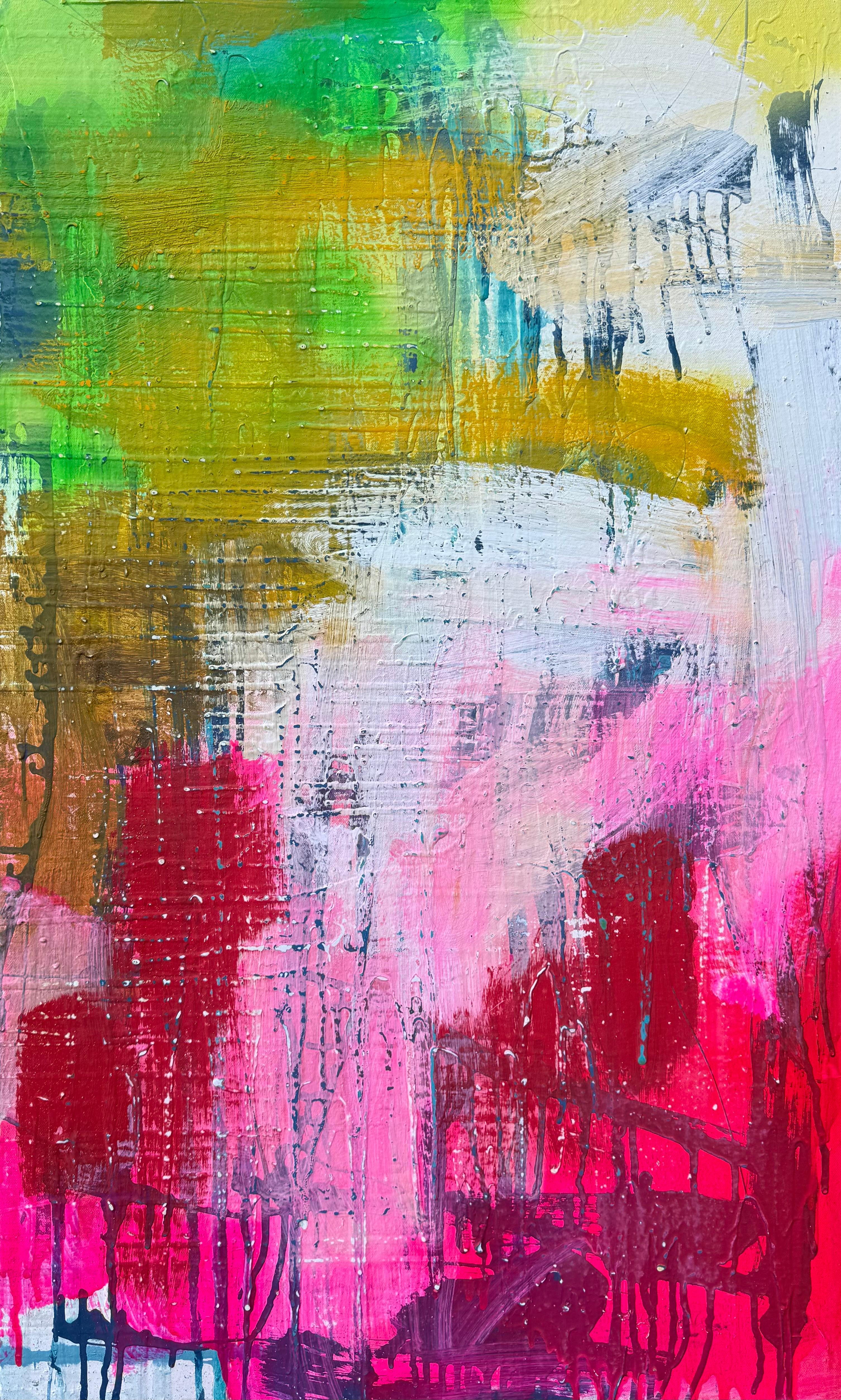 Pintura al óleo sobre lienzo titulada "AbEx Serie fluorescente 04" 25 x 40