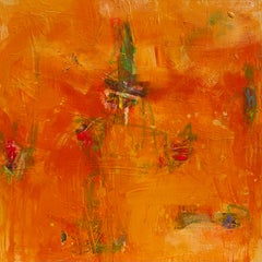 Pintura al óleo sobre lienzo titulada "AbEx Naranja serie 003" 48 x 48