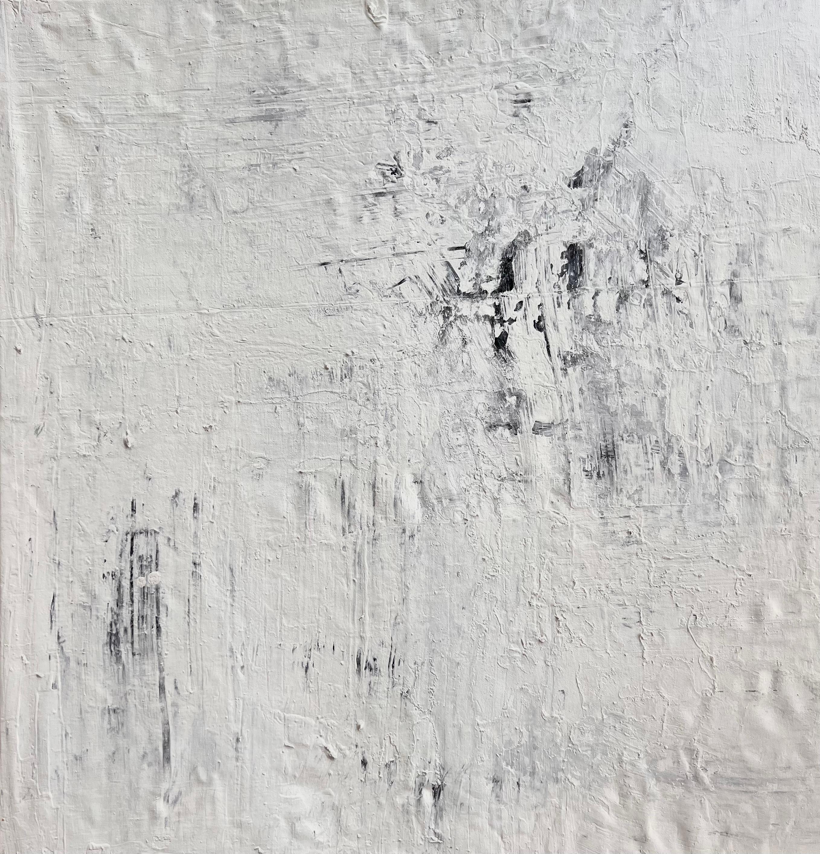 Mirtha Moreno Abstract Painting – Öl auf Leinwand Gemälde mit dem Titel AbEx Whitewash 1