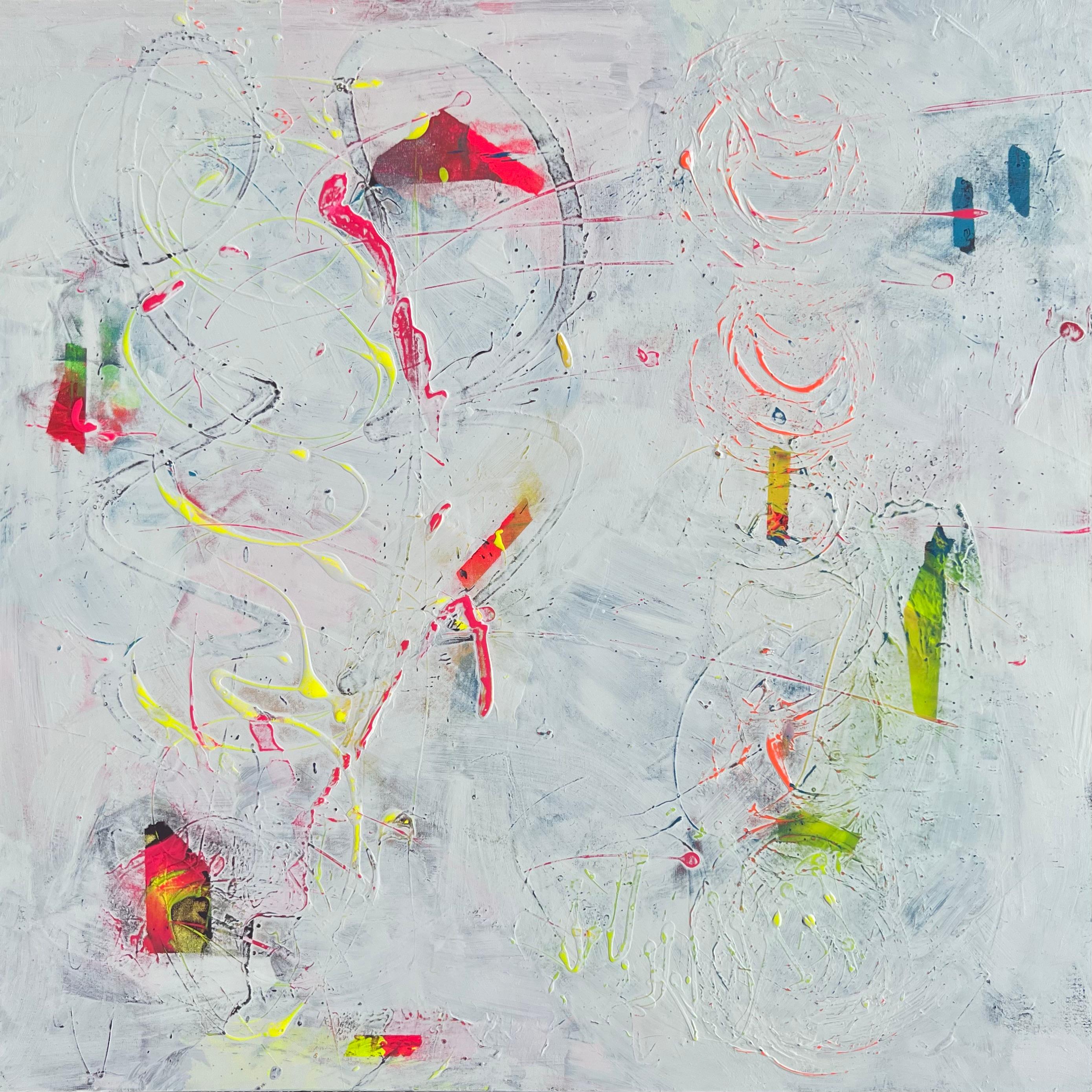 Abstract Painting di Mirtha Moreno - Olio su tela intitolato "AbEx Whitewash III" 48 x 48