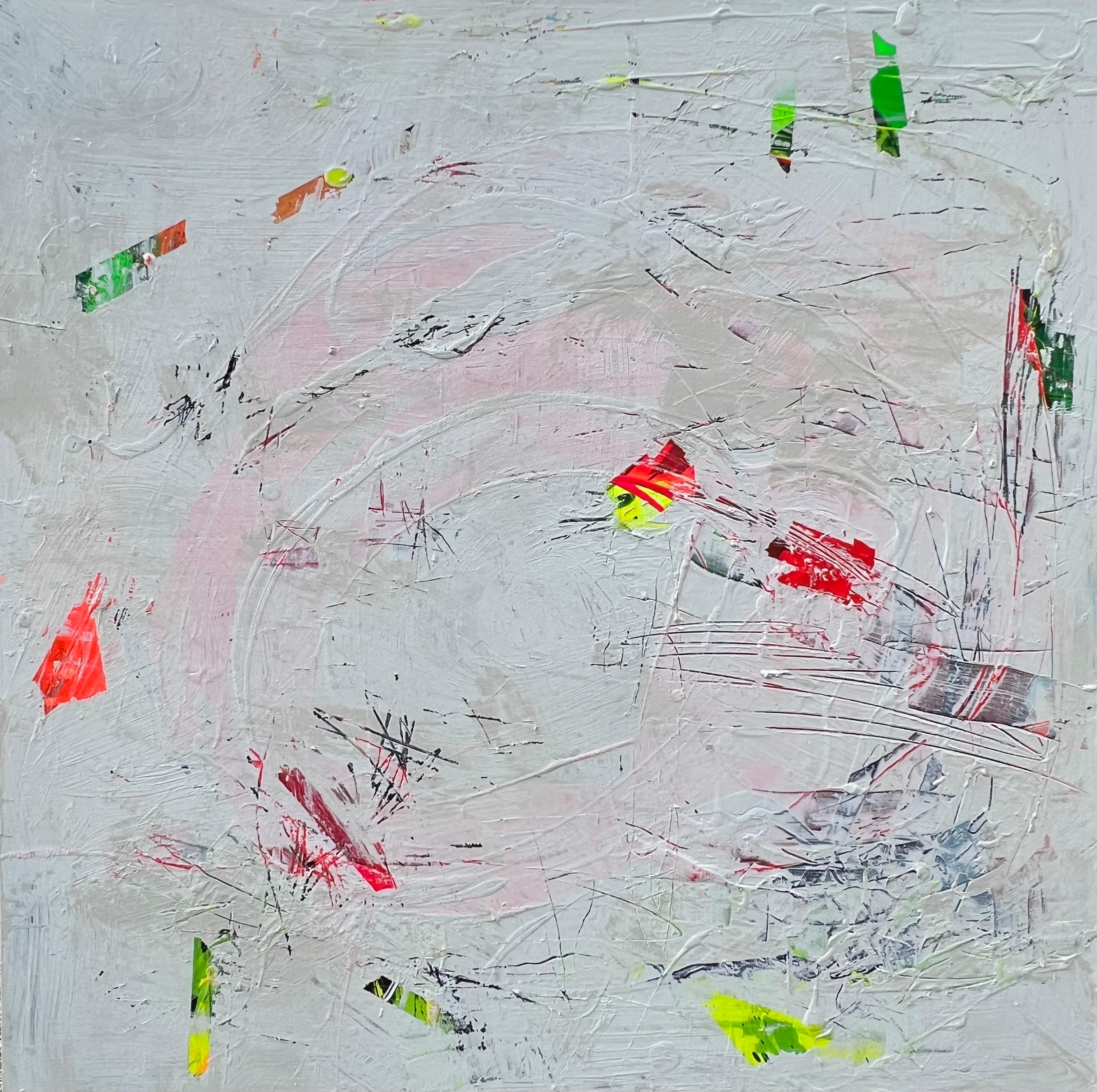 Abstract Painting di Mirtha Moreno - Olio su tela intitolato "AbEx Whitewash VII" 48 x 48