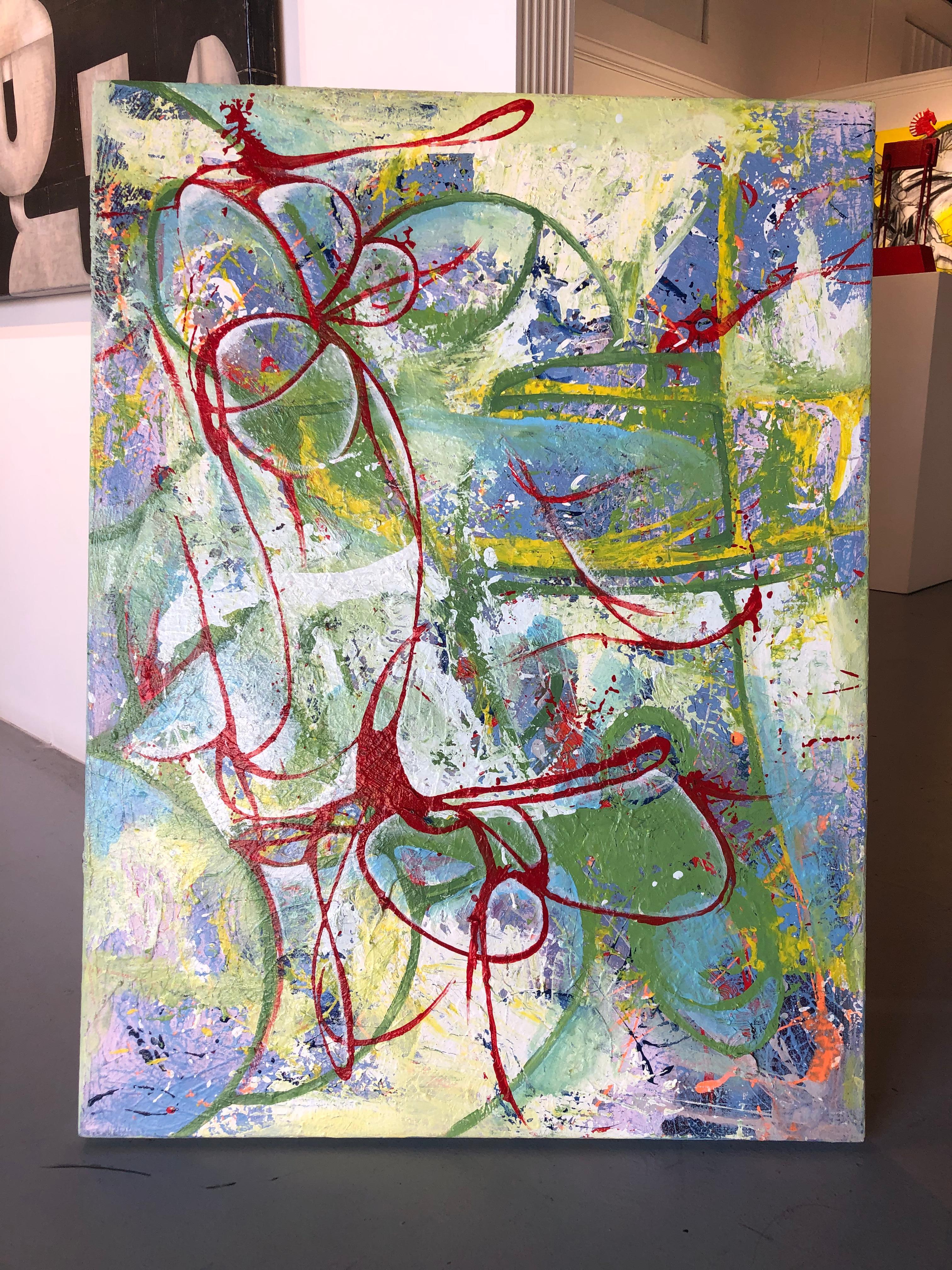 Olio su tela dal titolo: Nastro Rosso - Painting Espressionismo astratto di Mirtha Moreno