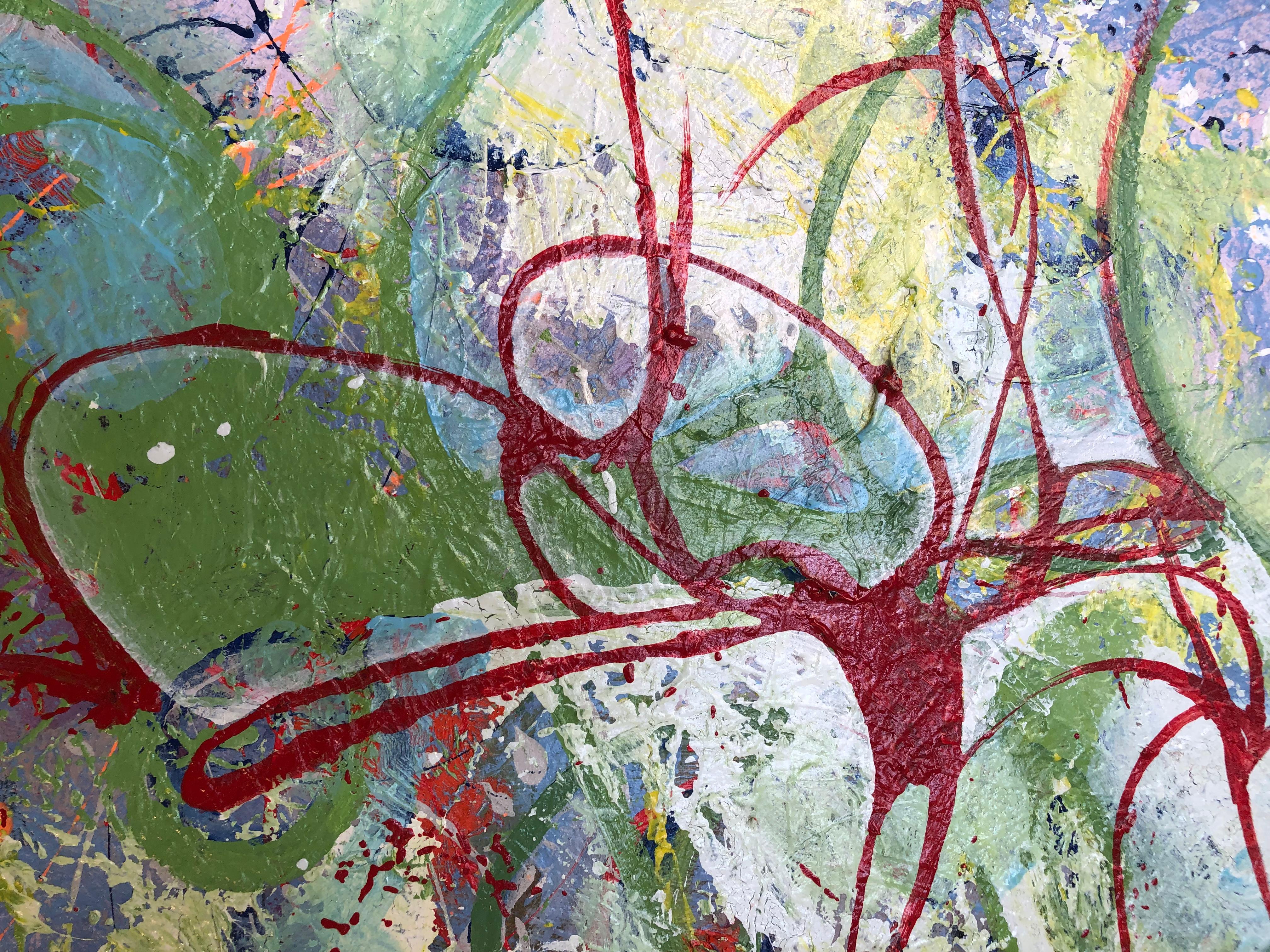 Olio su tela dal titolo: Nastro Rosso - Abstract Painting Grigio di Mirtha Moreno