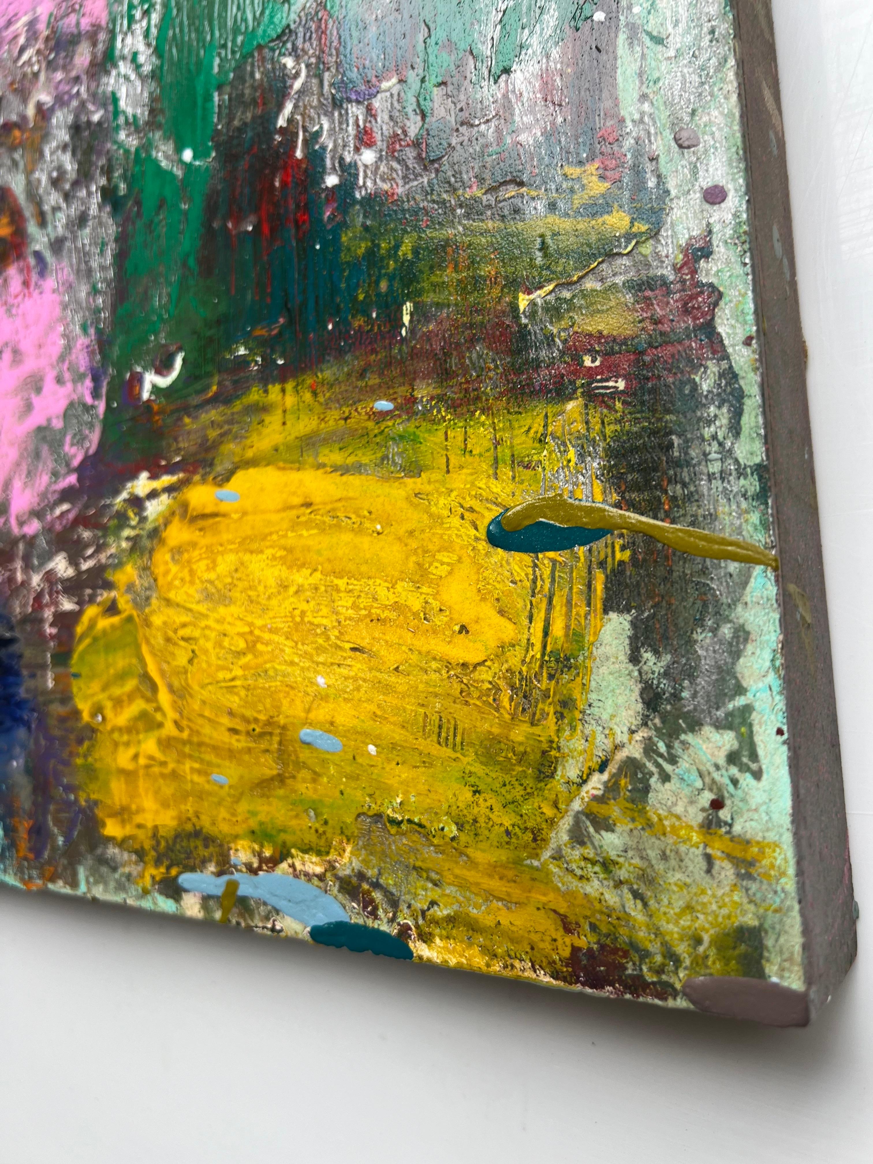 Öl auf Tafel Gemälde mit dem Titel AbEx 207 16 x 16, Öl (Braun), Abstract Painting, von Mirtha Moreno
