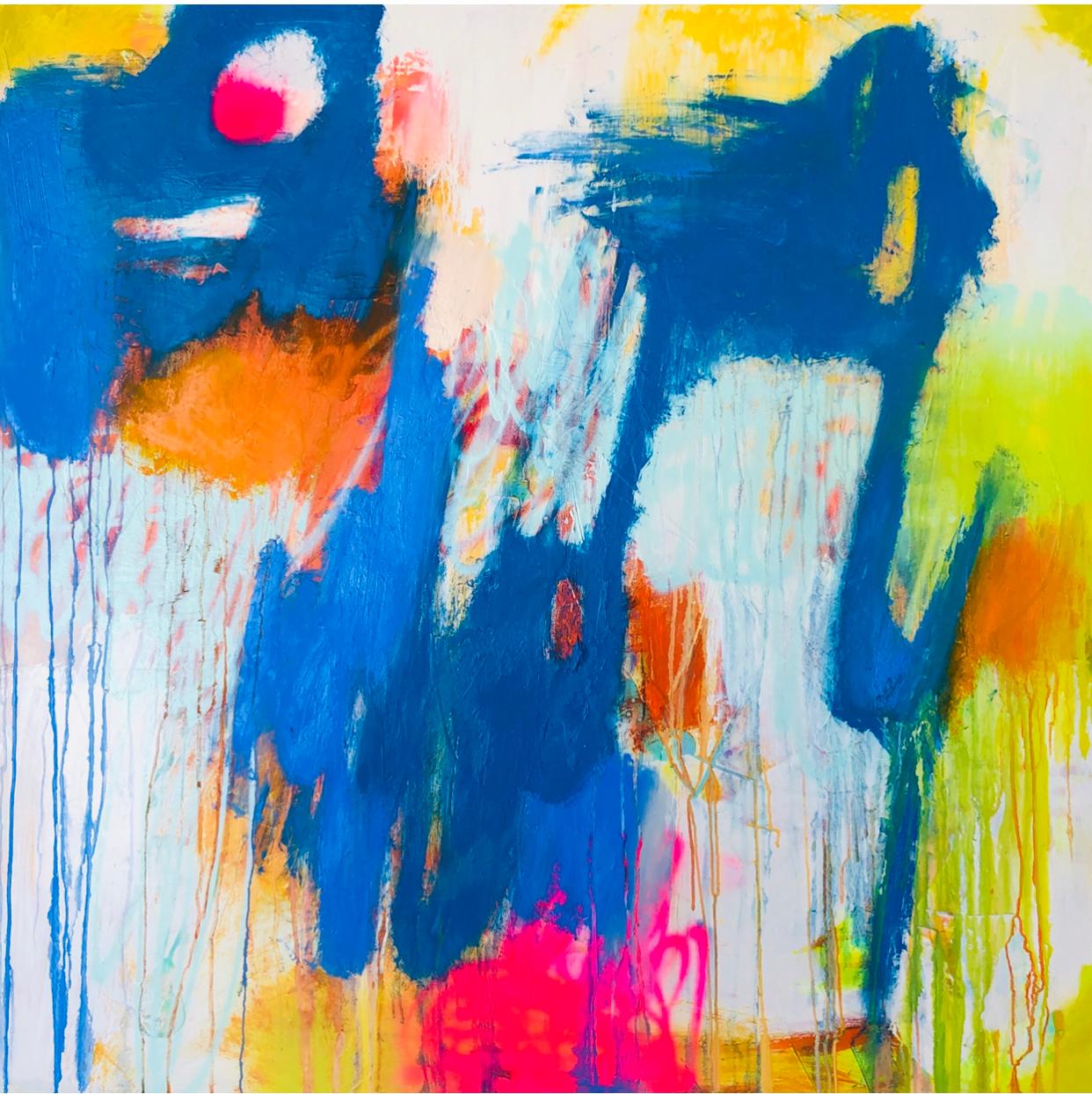 Mirtha Moreno Abstract Painting - Oil on Panel Titled: Moving On 47 x 47