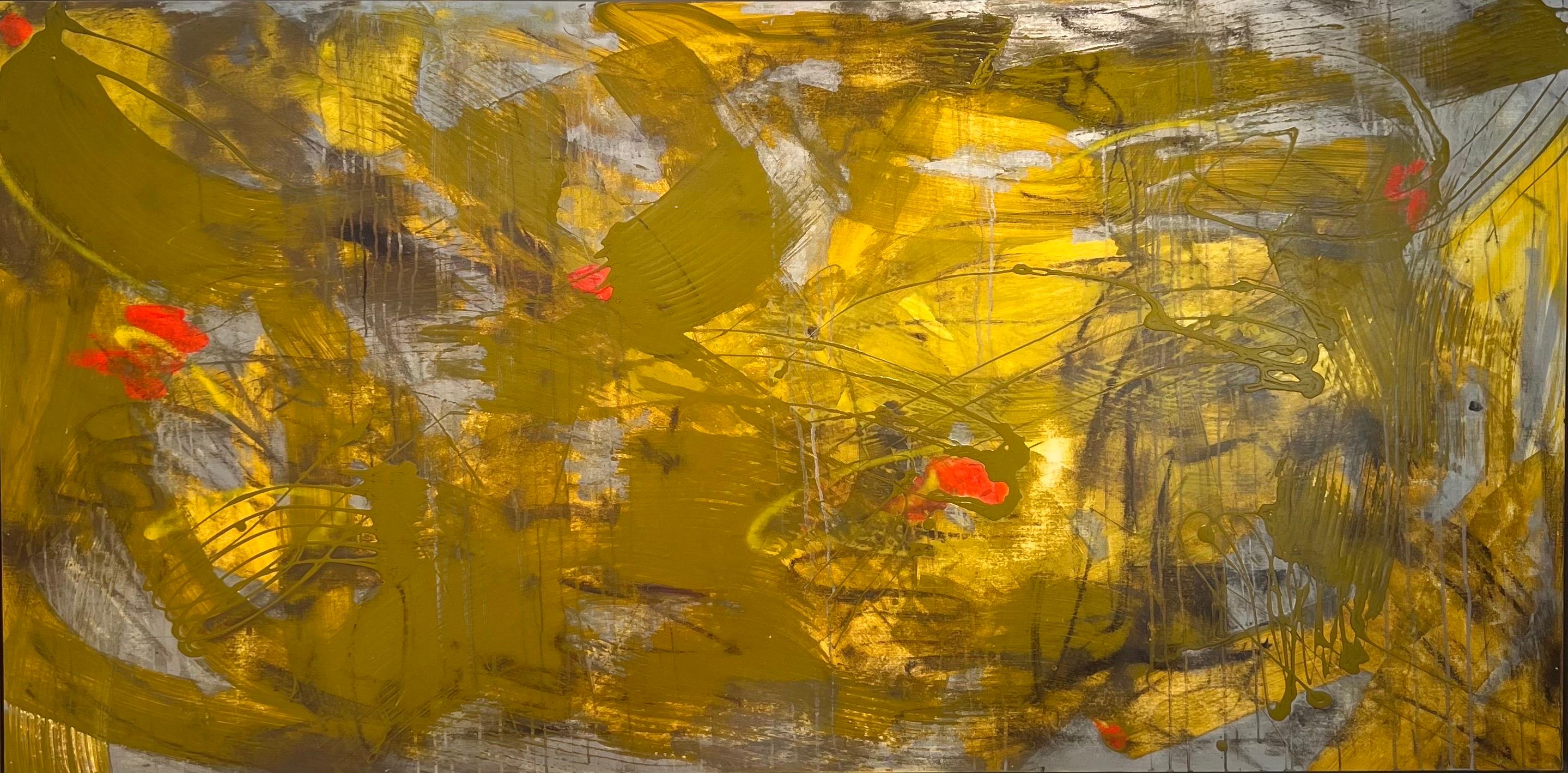 Original Oil Painting on Panel Titled: "AbEx 211" 40.25 x 80