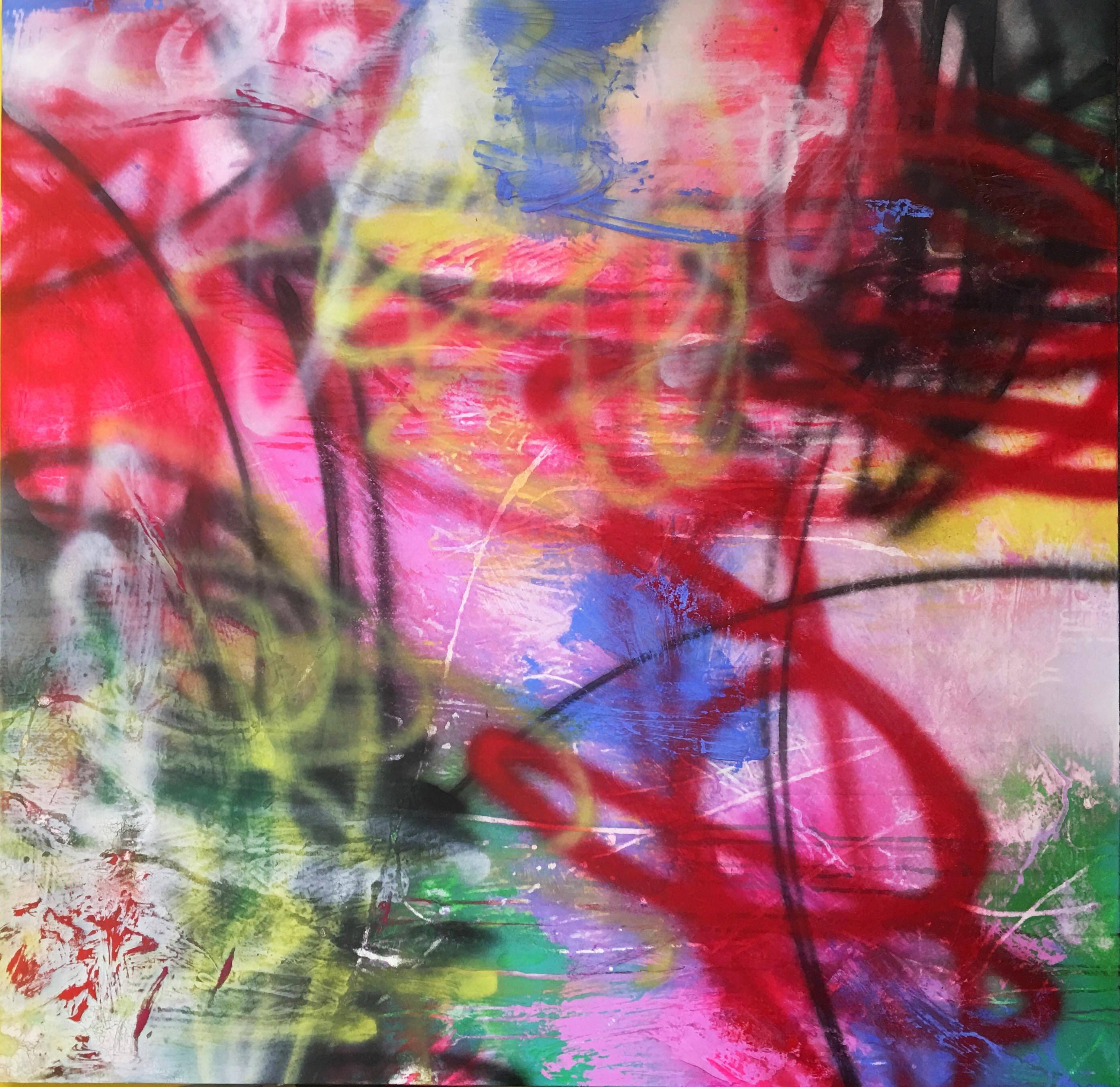 Abstract Painting Mirtha Moreno - Peinture à l'huile originale intitulée : Unfolding Path   34 x 34