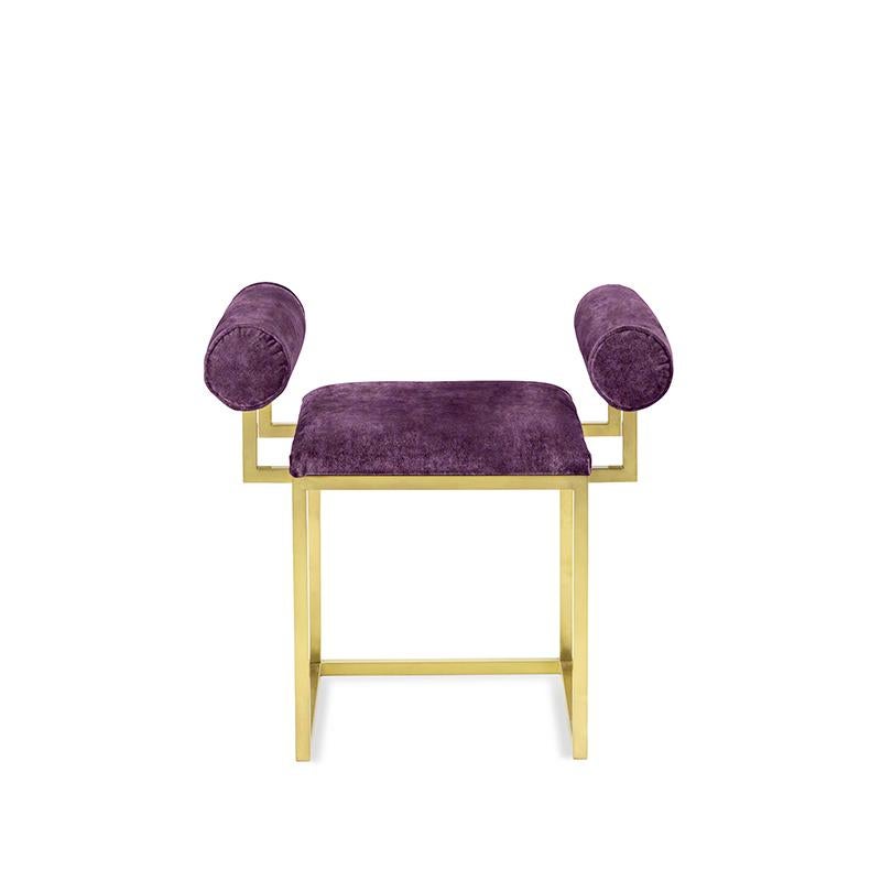 Mirtillo Awaiting H Stool by Secondome Edizioni
Designer: Coralla Maiuri + Giorgia Zanellato.
Dimensions: D 40 x W 65 x H 60 cm.
Materials: Brass and velvet.

Collection / Production: Secondome. This piece can be customized. Available colors: any