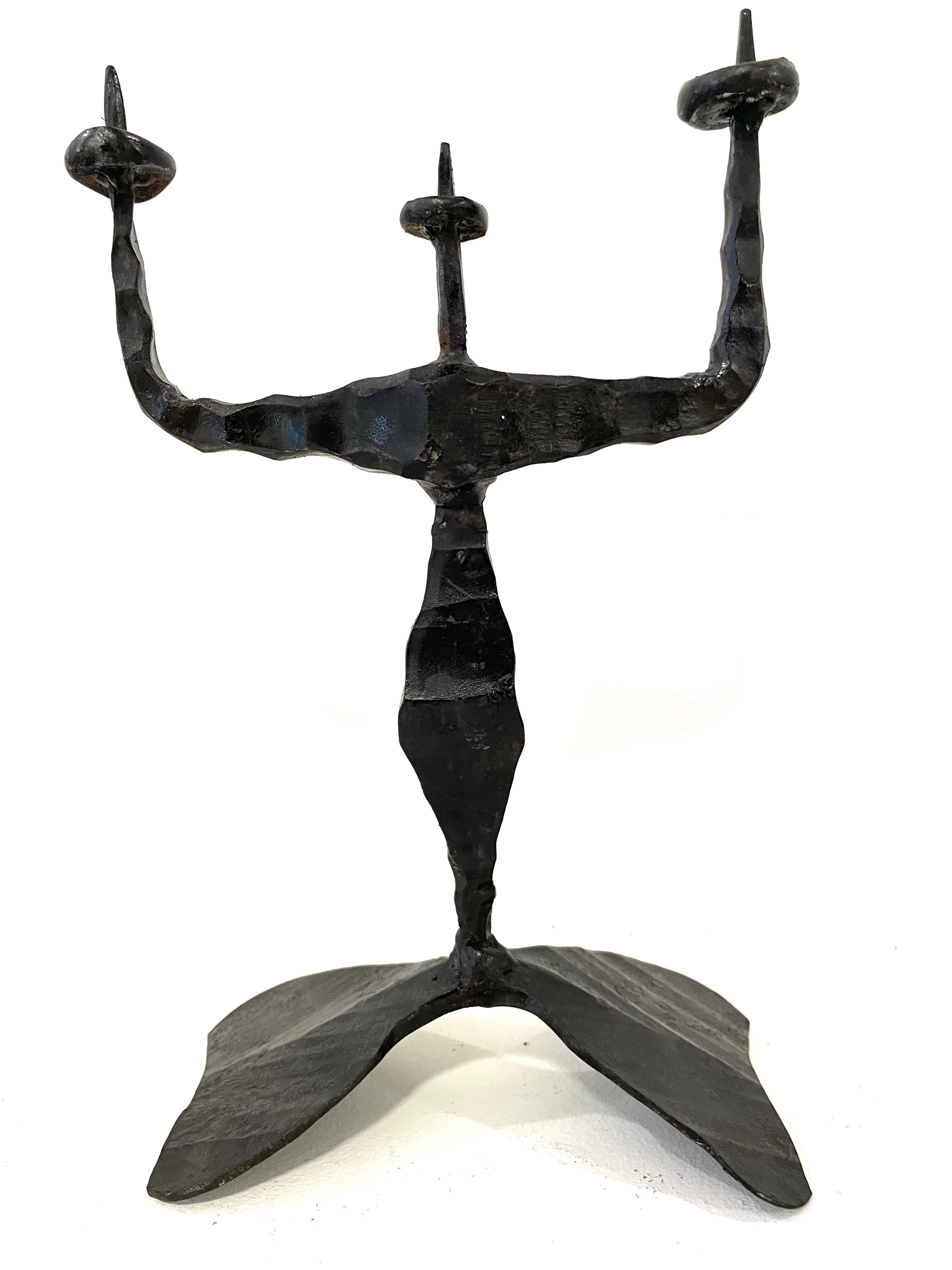 Hand forged, iron Shabbat candlesticks in the style known as 