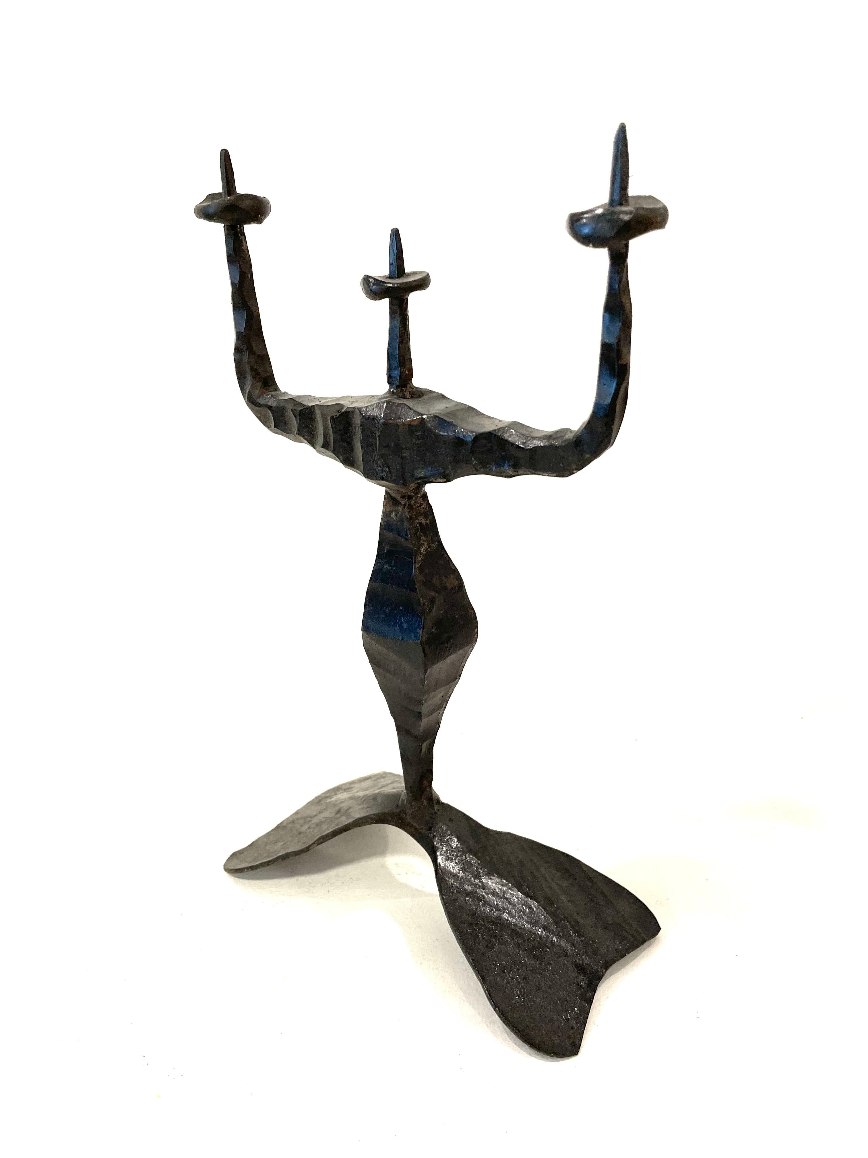 Mid-20th Century Israeli Brutalist Iron Candlesticks  by David Palombo In Excellent Condition For Sale In New York, NY