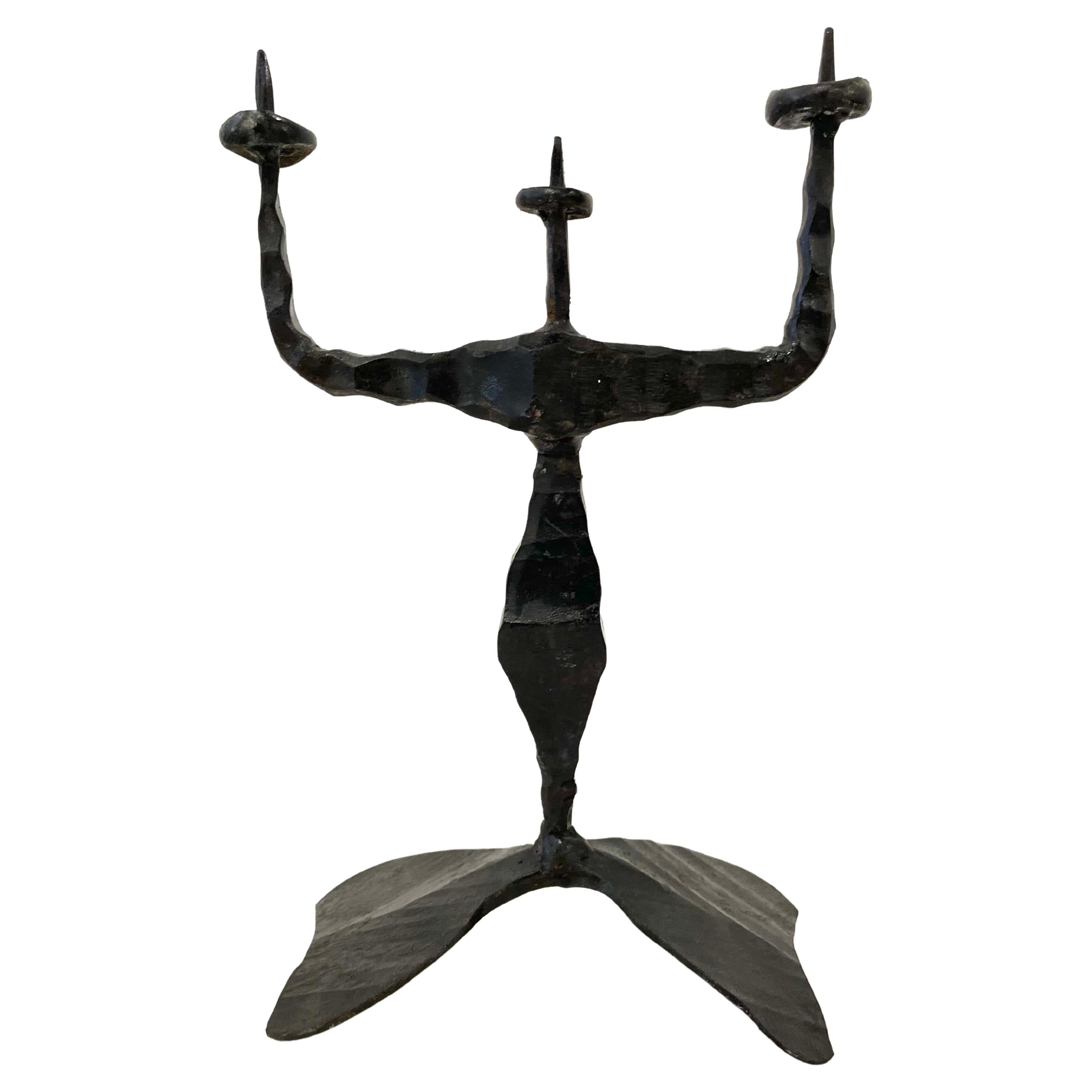 Mid-20th Century Israeli Brutalist Iron Candlesticks  by David Palombo For Sale