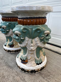 Mid-Century 3 Face Foo Dog Garden Stools- A Pair