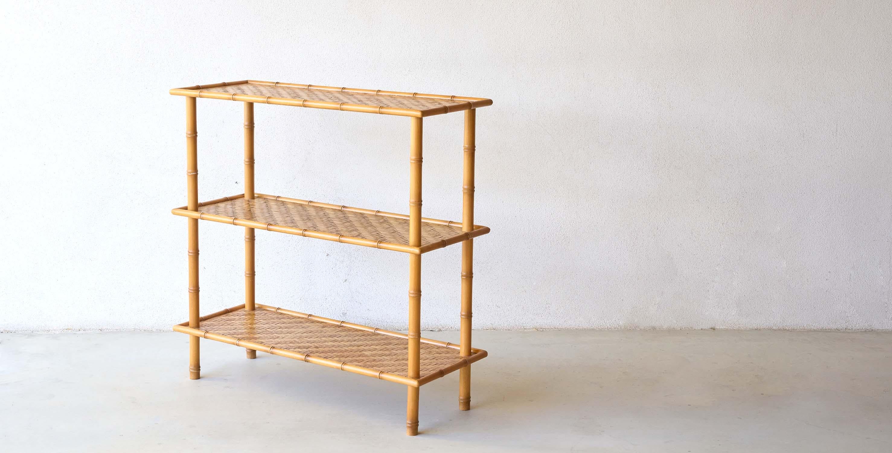 French Provincial Mid century Console bamboo and rattan For Sale