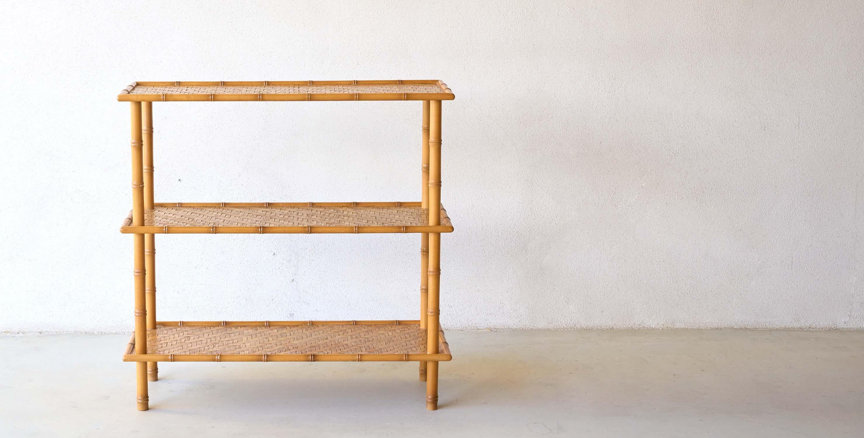 French Mid century Console bamboo and rattan For Sale