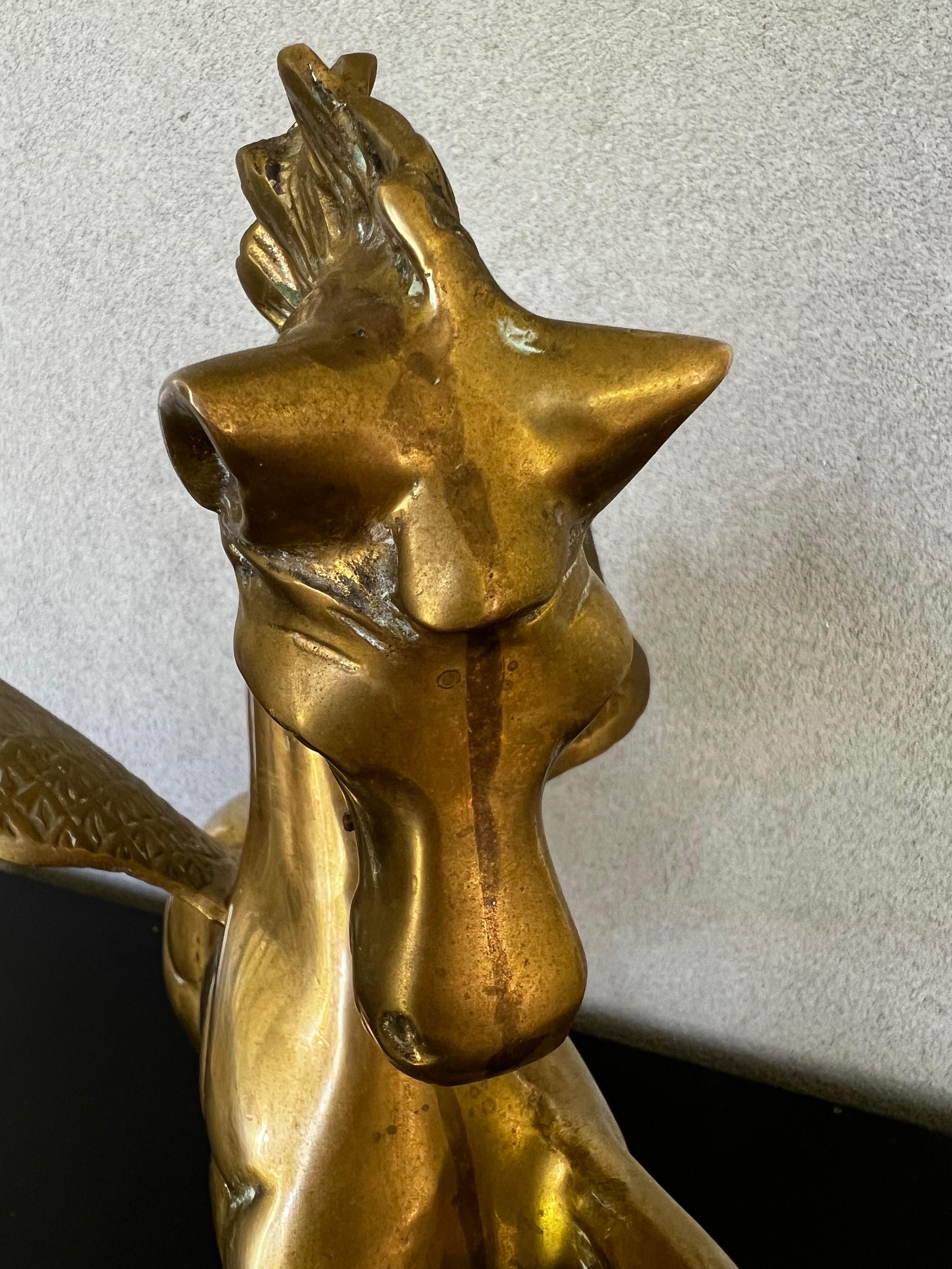 Brass Mid-Century Large Bronze Pegasus Horse 