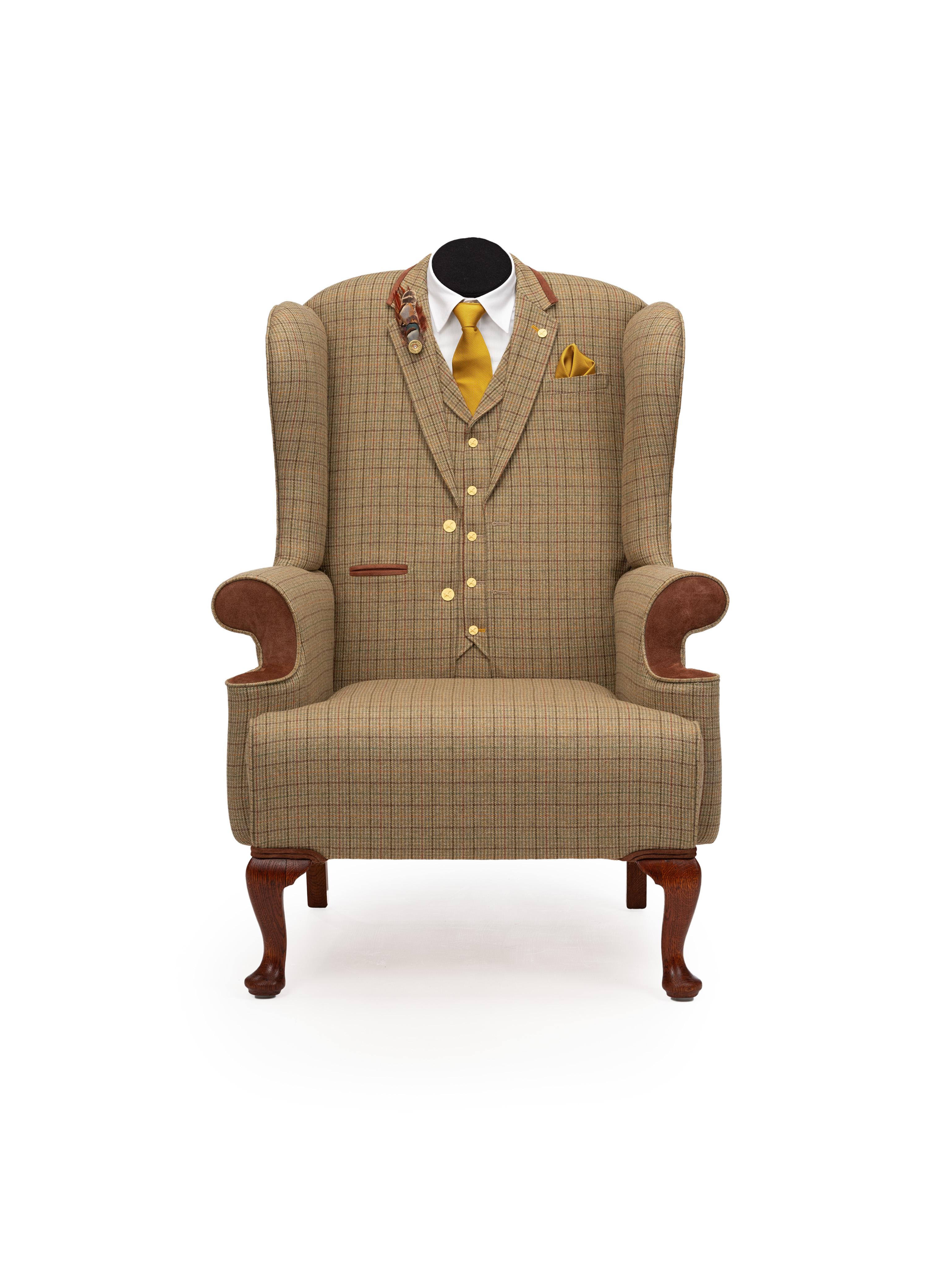 Midcentury Wingback Armchair 'The Dapper Tweed Hunting Wing Chair' 3