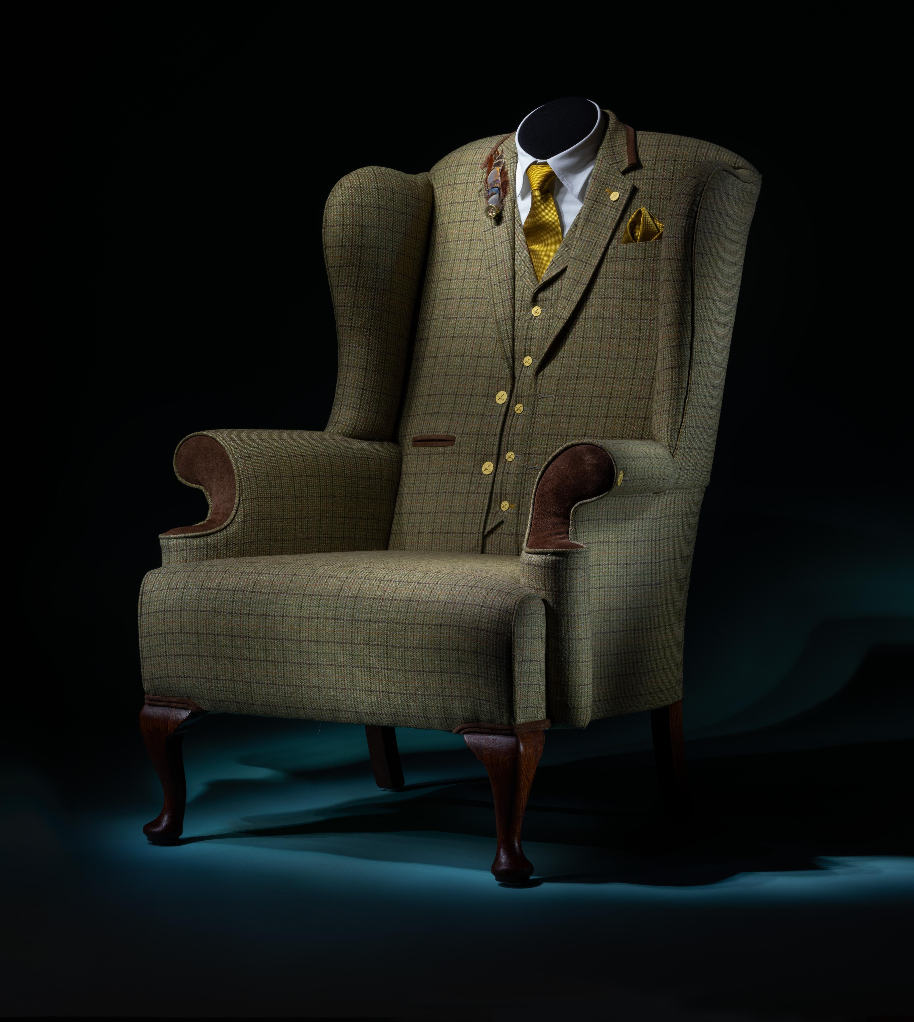 Midcentury Wingback Armchair 'The Dapper Tweed Hunting Wing Chair' In Excellent Condition In Longdon, Tewkesbury