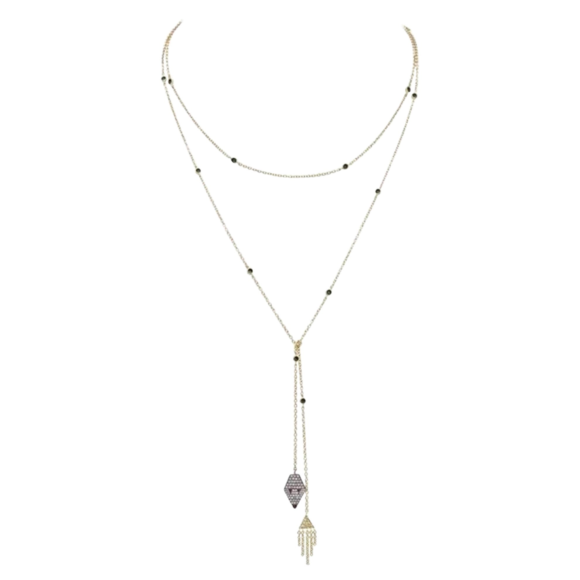 MISAHARA DRINA DOWNSTREAM Collar Lariat de diamantes y esmalte verde en oro de 18 quilates en venta