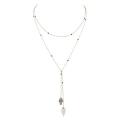 MISAHARA DRINA DOWNSTREAM Diamond & Green Enamel Lariat Necklace IN 18K Gold