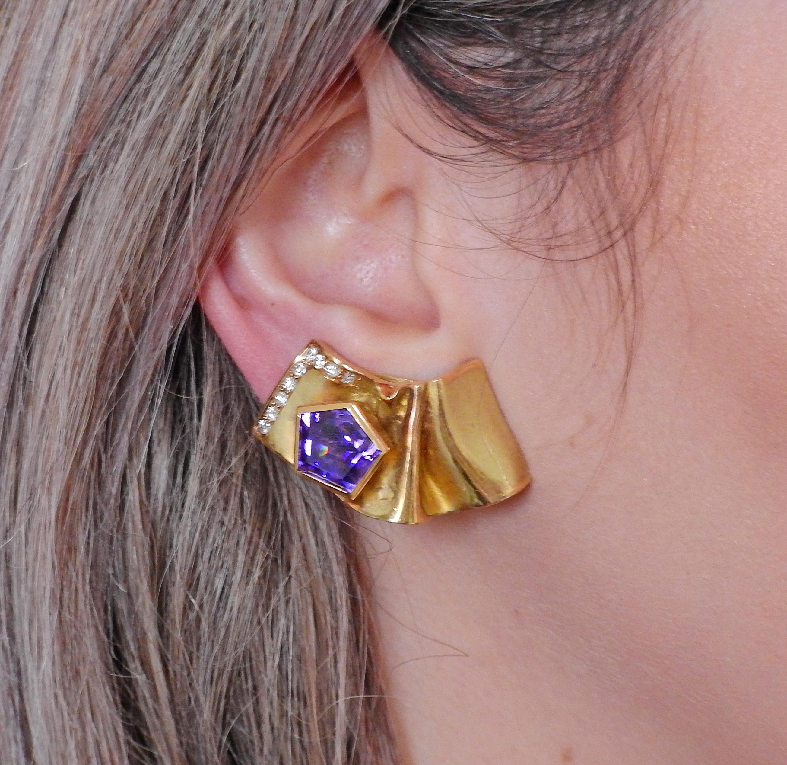 Women's Misani Amethyst Diamond Gold Earrings For Sale