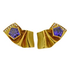 Vintage Misani Amethyst Diamond Gold Earrings