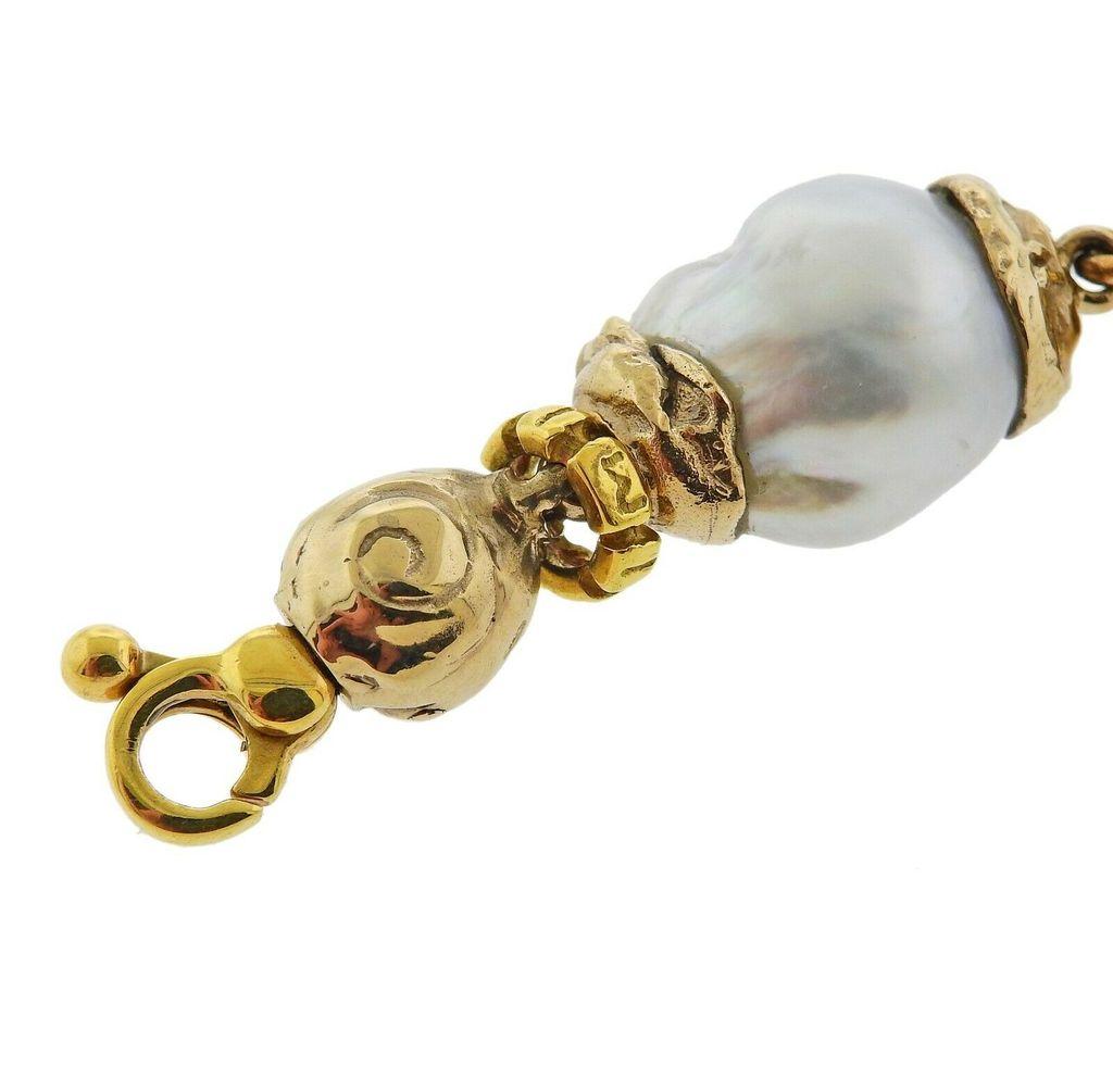 Misani Italy Gold Baroque Pearl Diamond Bracelet In Excellent Condition In Lambertville, NJ