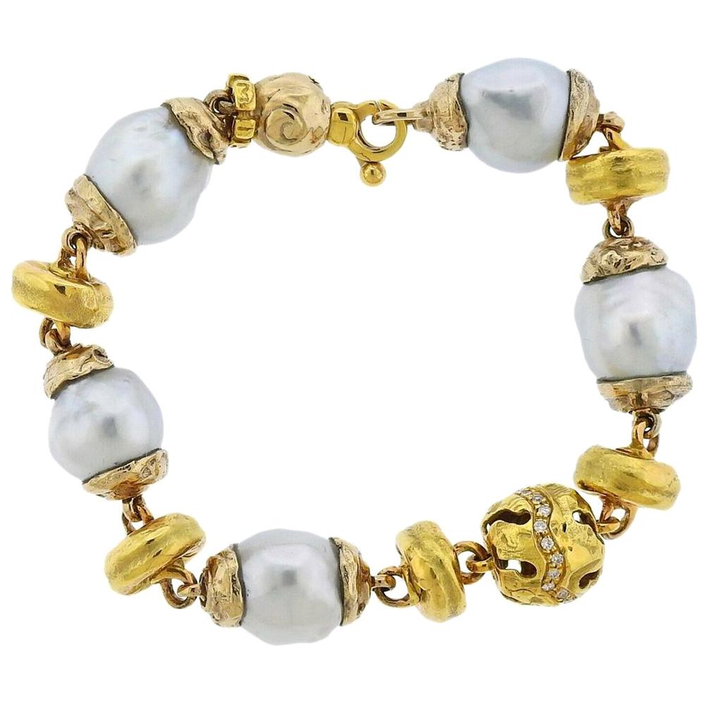 Misani Italy Gold Baroque Pearl Diamond Bracelet
