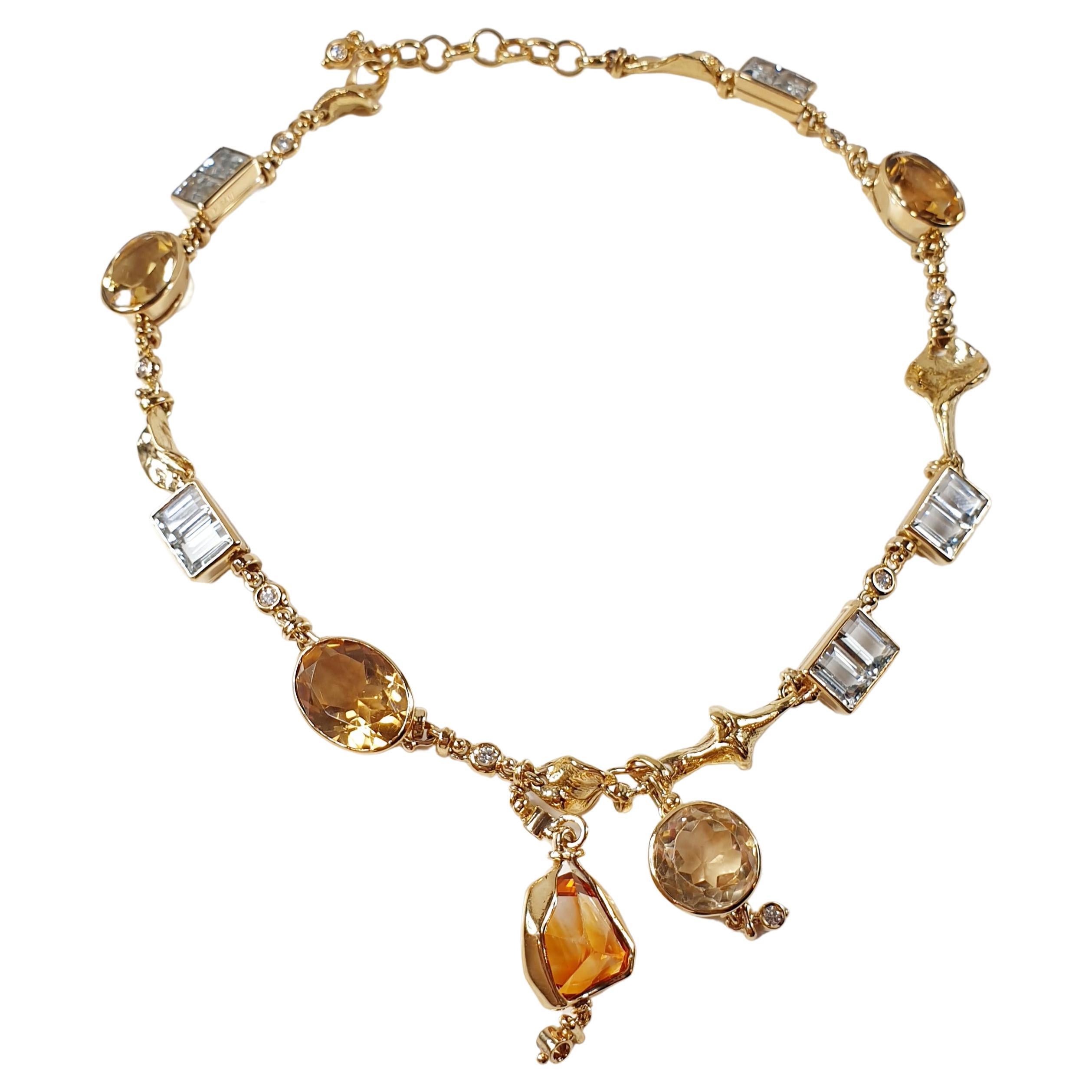 Misani Milano Diamond and Gold Necklace with Citrines, Topaz and Aquamarine For Sale