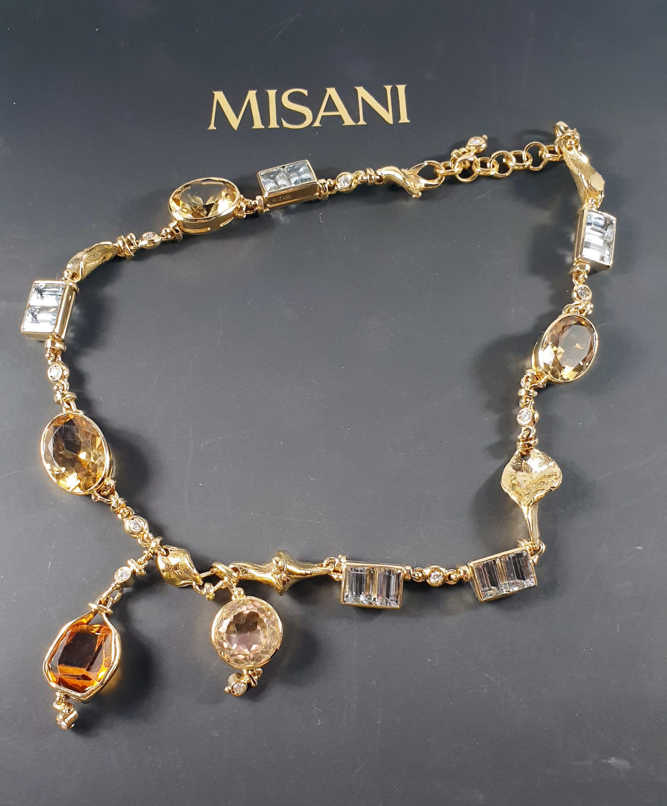 Artisan Misani Milano Diamond and Gold Necklace with Citrines, Topaz and Aquamarine For Sale