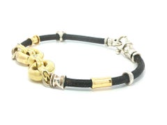 Misani Milano Handmade Silver 18k Gold Leather Cleopatra Bracelet w/ Diamond