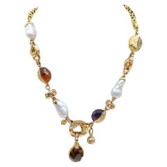 Misani necklace in gold with pearls and differents quartz