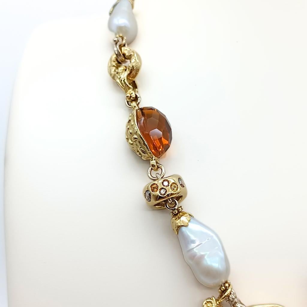 Briolette Cut Misani necklace in gold with pearls and differents quartz For Sale