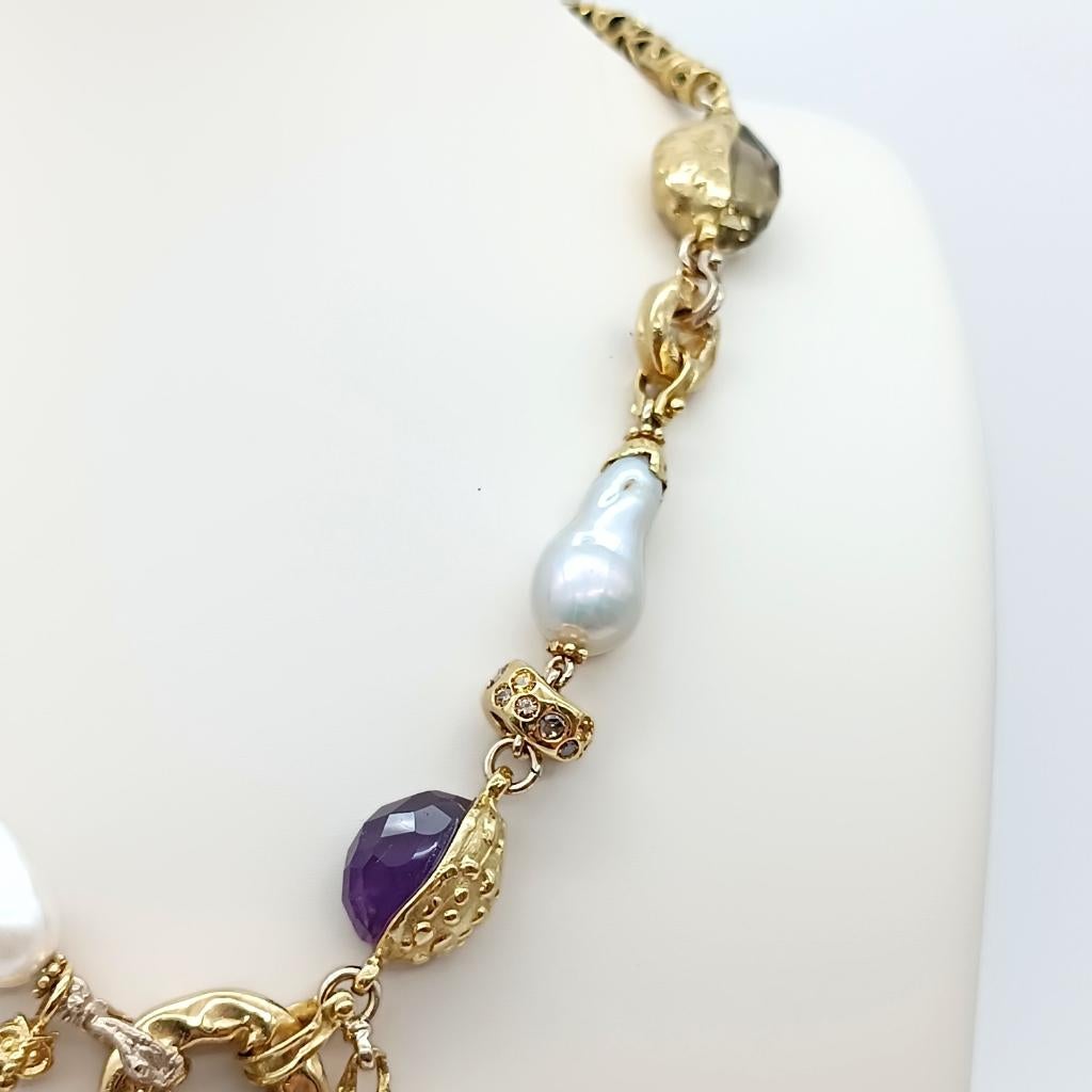 Women's Misani necklace in gold with pearls and differents quartz For Sale