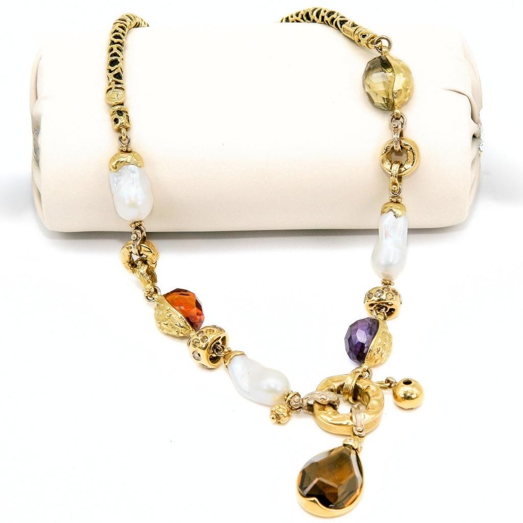 Misani necklace in gold with pearls and differents quartz For Sale 2