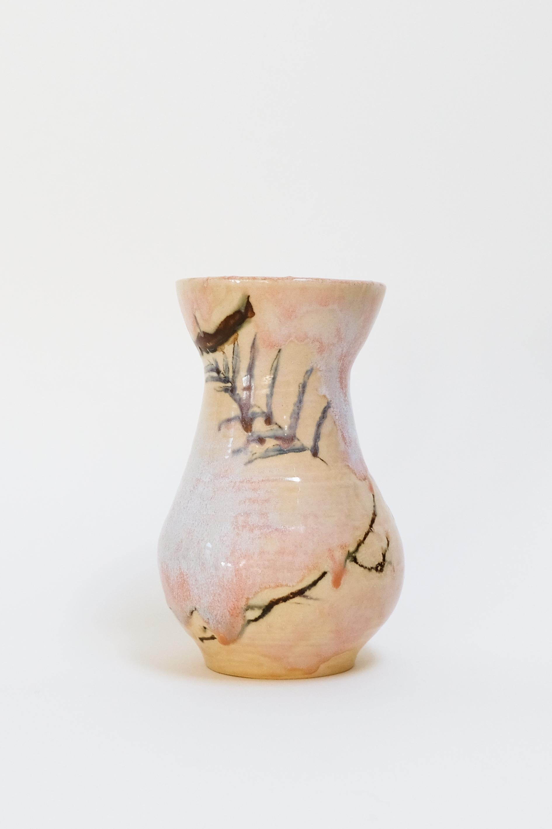 Autumn Blooms 2 - contemporary warm botanical abstract ceramic vase, functional - Contemporary Sculpture by Misbah Ahmed