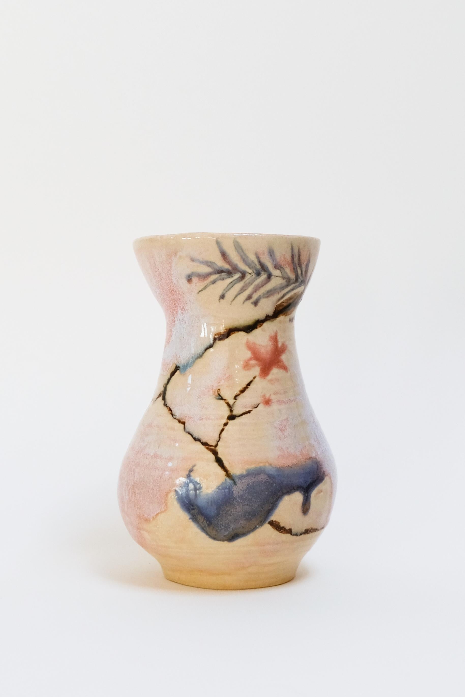 Autumn Blooms 2 - contemporary warm botanical abstract ceramic vase, functional - Sculpture by Misbah Ahmed