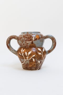 Messenger - contemporary warm botanical bird, handled ceramic vase, functional