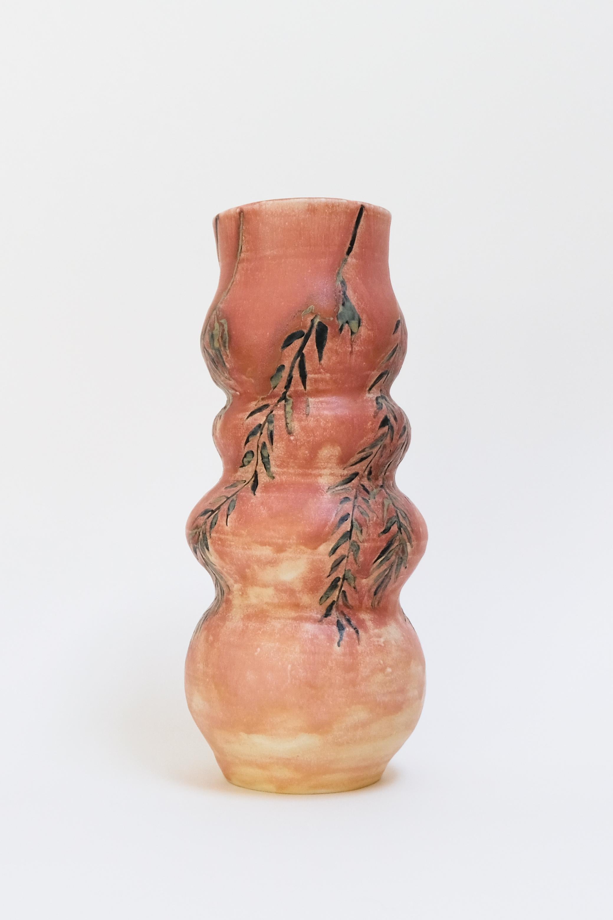 Willow - contemporary warm pink botanical abstract ceramic vase, functional For Sale 1