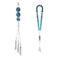 Misbaha 18 Karat White Gold and 33 Blue Green Tourmaline Facetted Beads