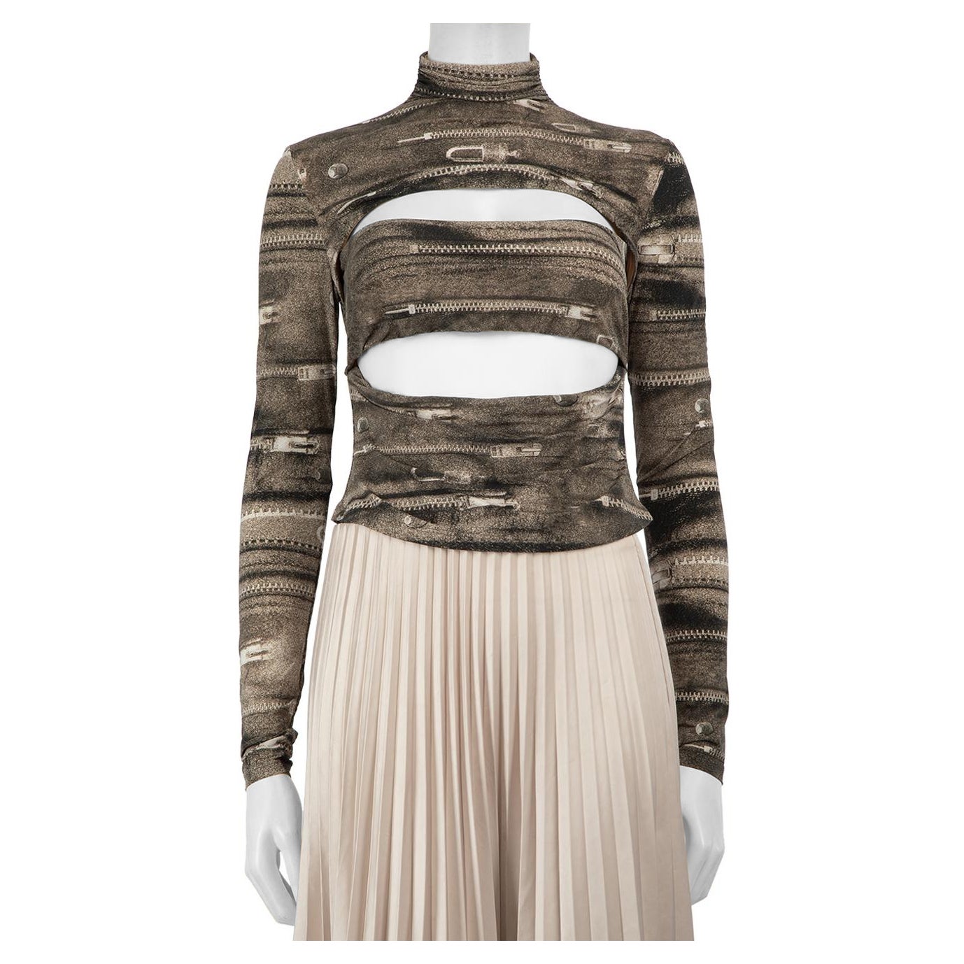 Misbhv Grey Zipper Printed Top Size L en vente