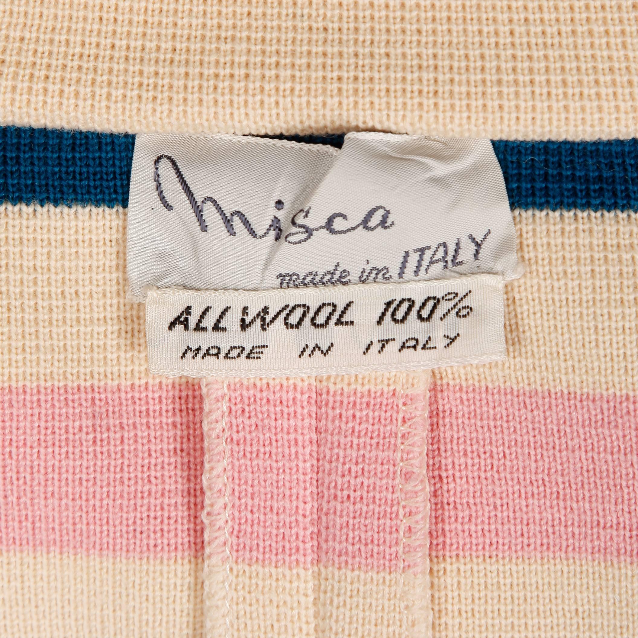 Beige Misca 1960s Vintage Italian Wool Candy Striped Knit Coat en vente